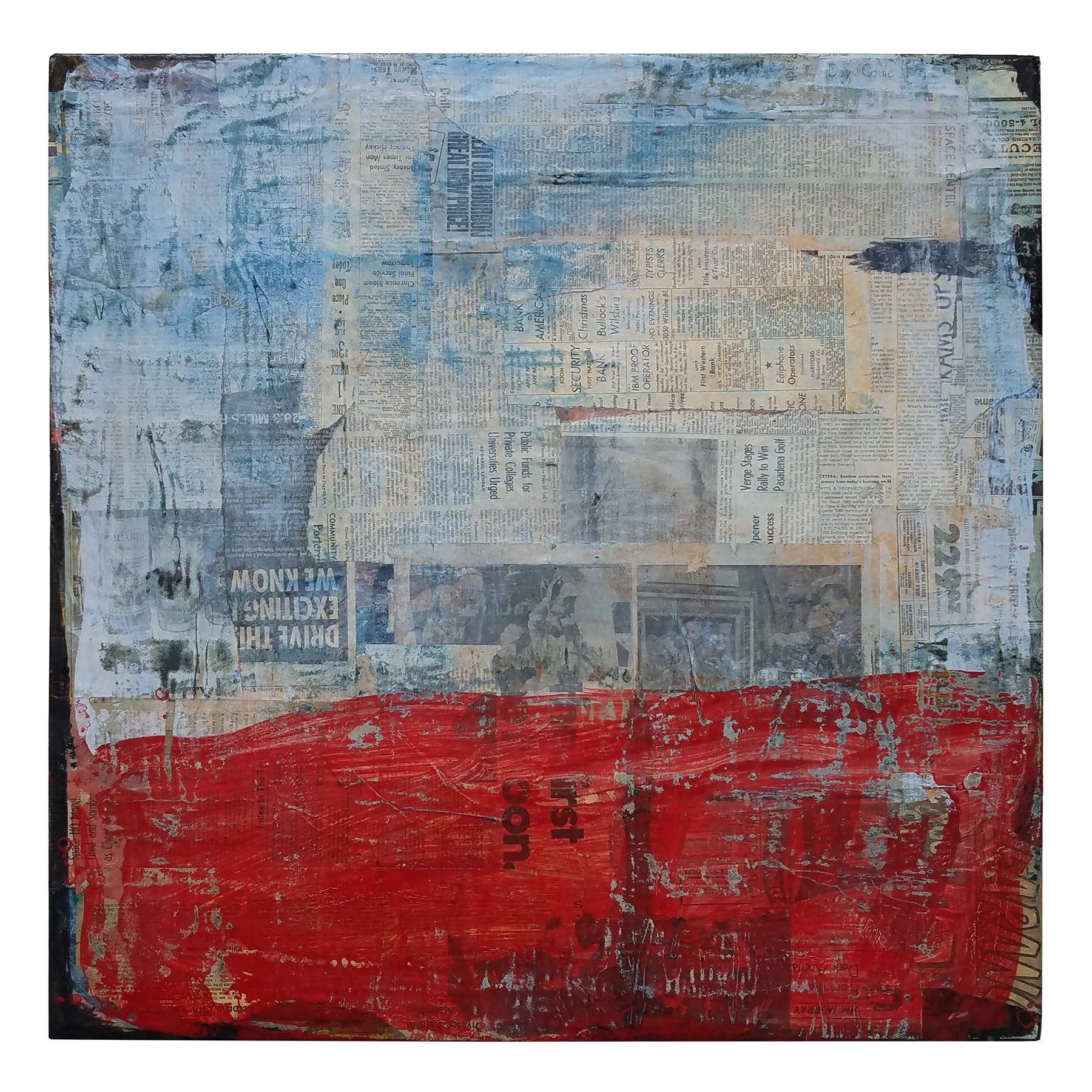 Abstract Paint wood 'CONTROL BUTTON FOR INSTANT COLOR' - Vintage Newspaper & Paint on Wood Panel Dale Voelker