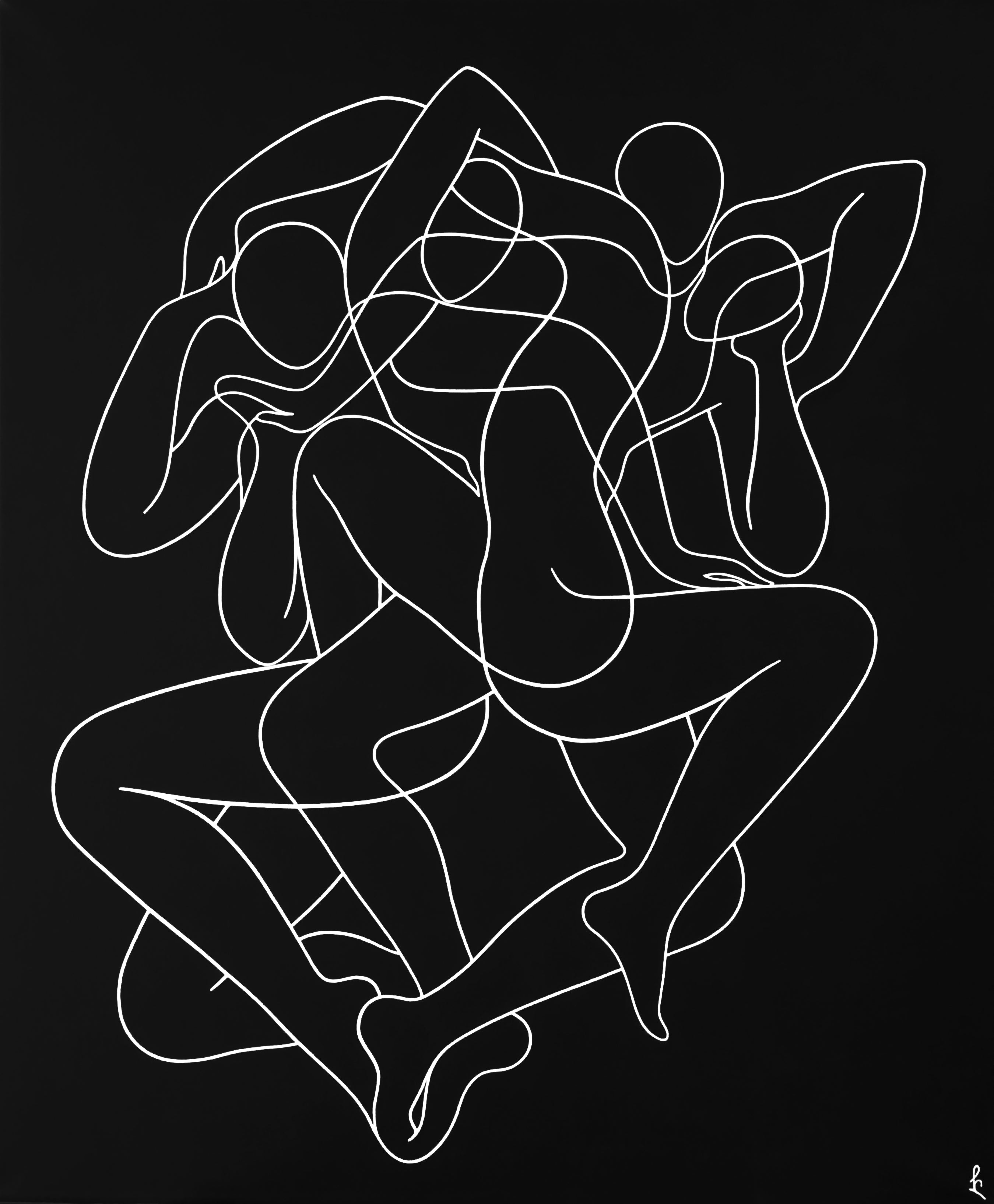 Contemporary Figurative Ink Surrealism 'ELUSIVE DANCE' - Water-based paint markers and matte acrylic on canvas Lia Chechelashvili