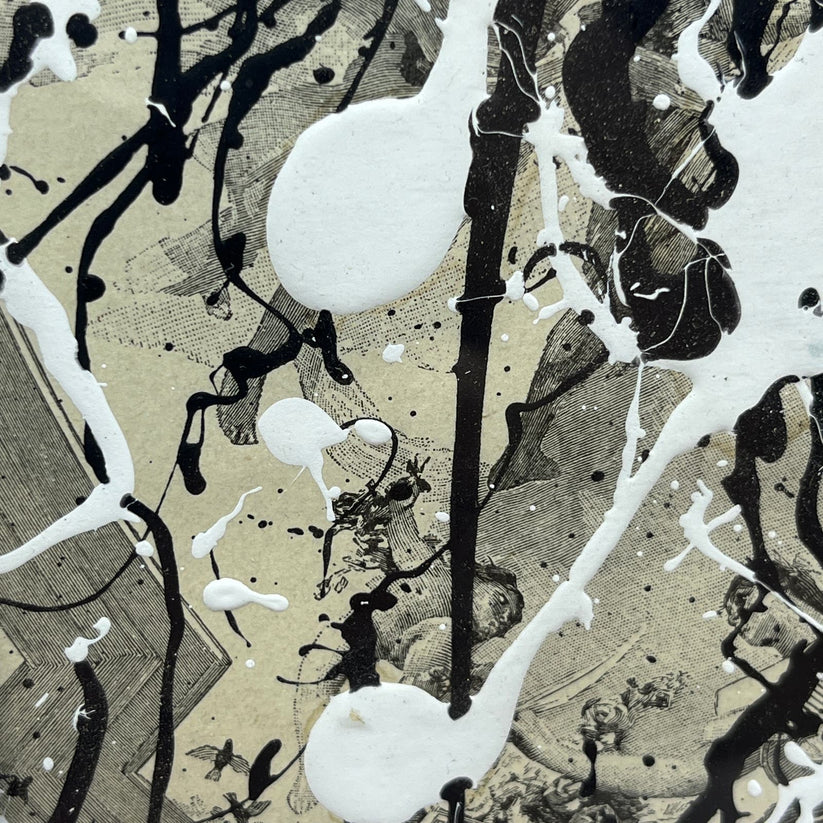 Abstract Mixed Media Painting 'OVER 1880'S ENGRAVING TG9' - Original Silver Framed Abstract Art Painting Sam Lewis