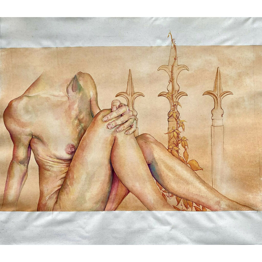 Acrylic Art Contemporary Figurative Painting Surrealism Watercolor Retrato de un Despertar Naranja Mabuya