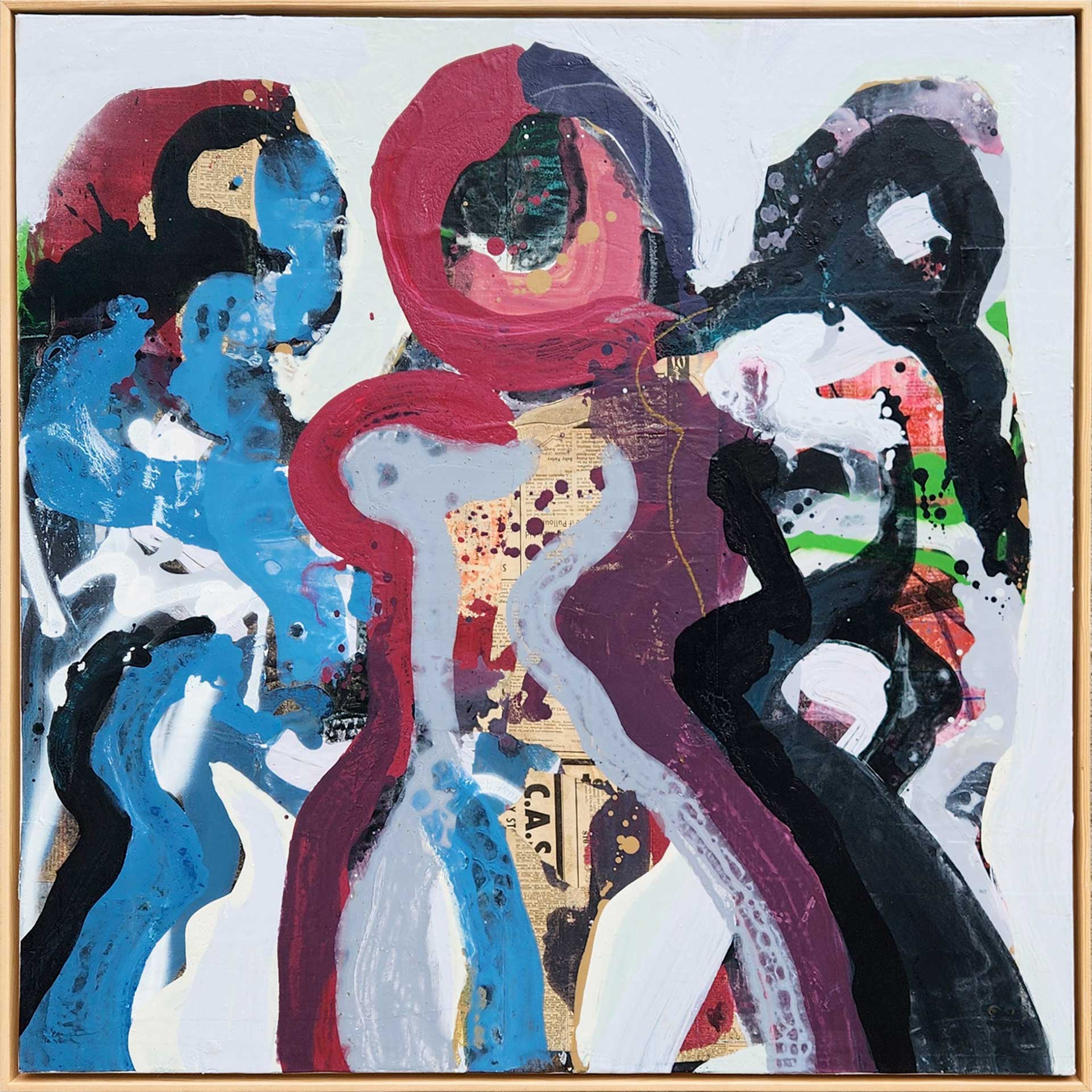 Figurative Paint 'FINALLY SPACEWALK “B”' - Vintage Newspaper, Pastel & Paint on Canvas Dale Voelker