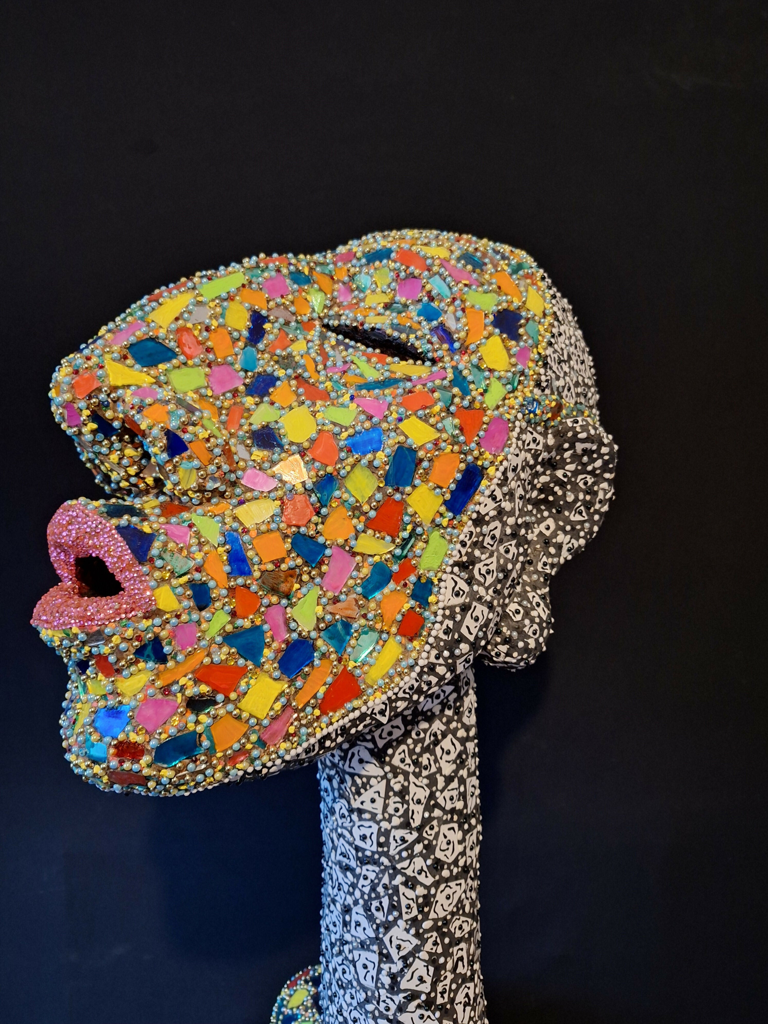 Contemporary Expressionist Figurative Mixed Media Mosaic " SINGING FOR WOLFIE " Andru Fijalkowski