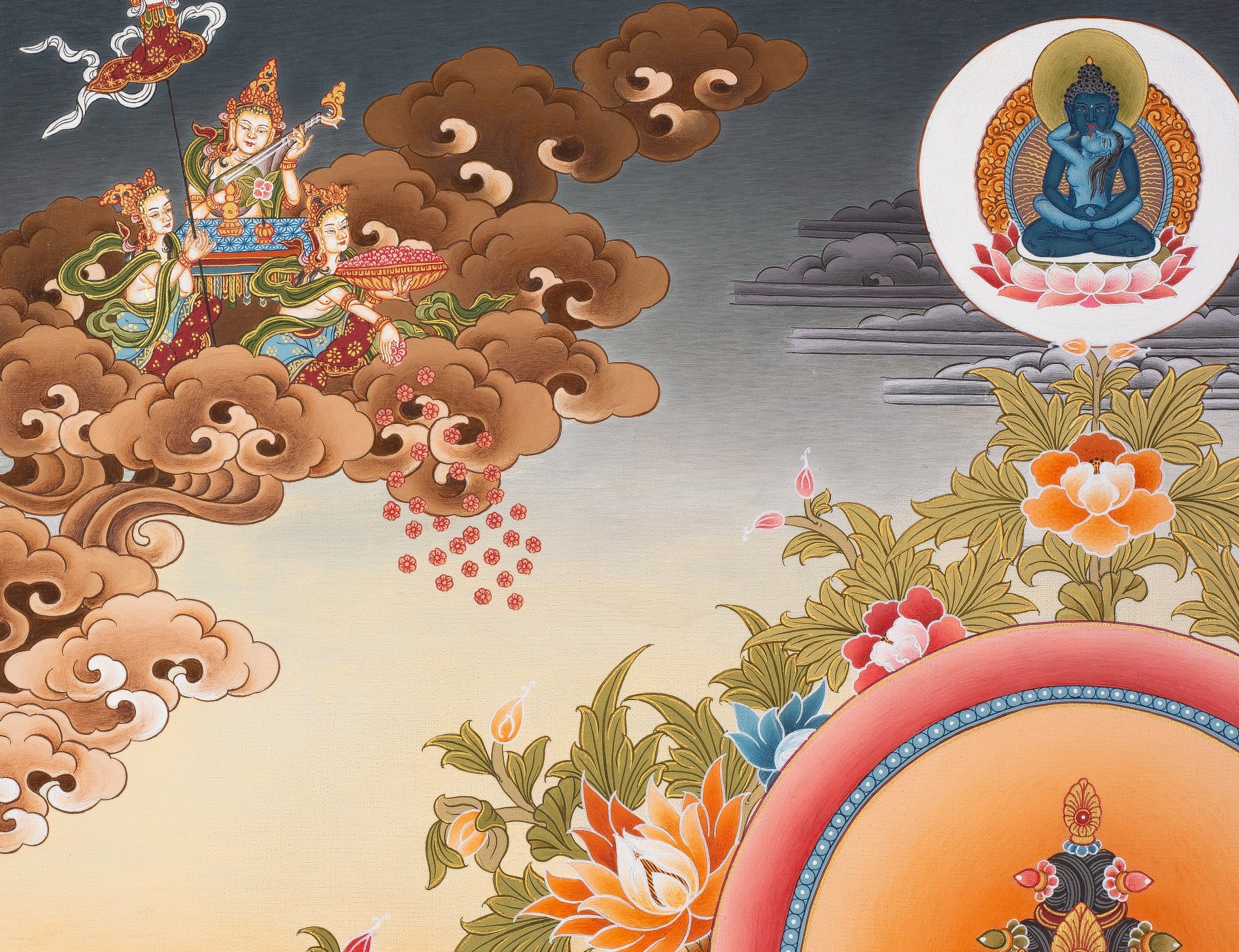 Design Figurative Painting Psychedelic Thanka Visionary 'CHENREZIG' Boudha Stupa Thanka Center