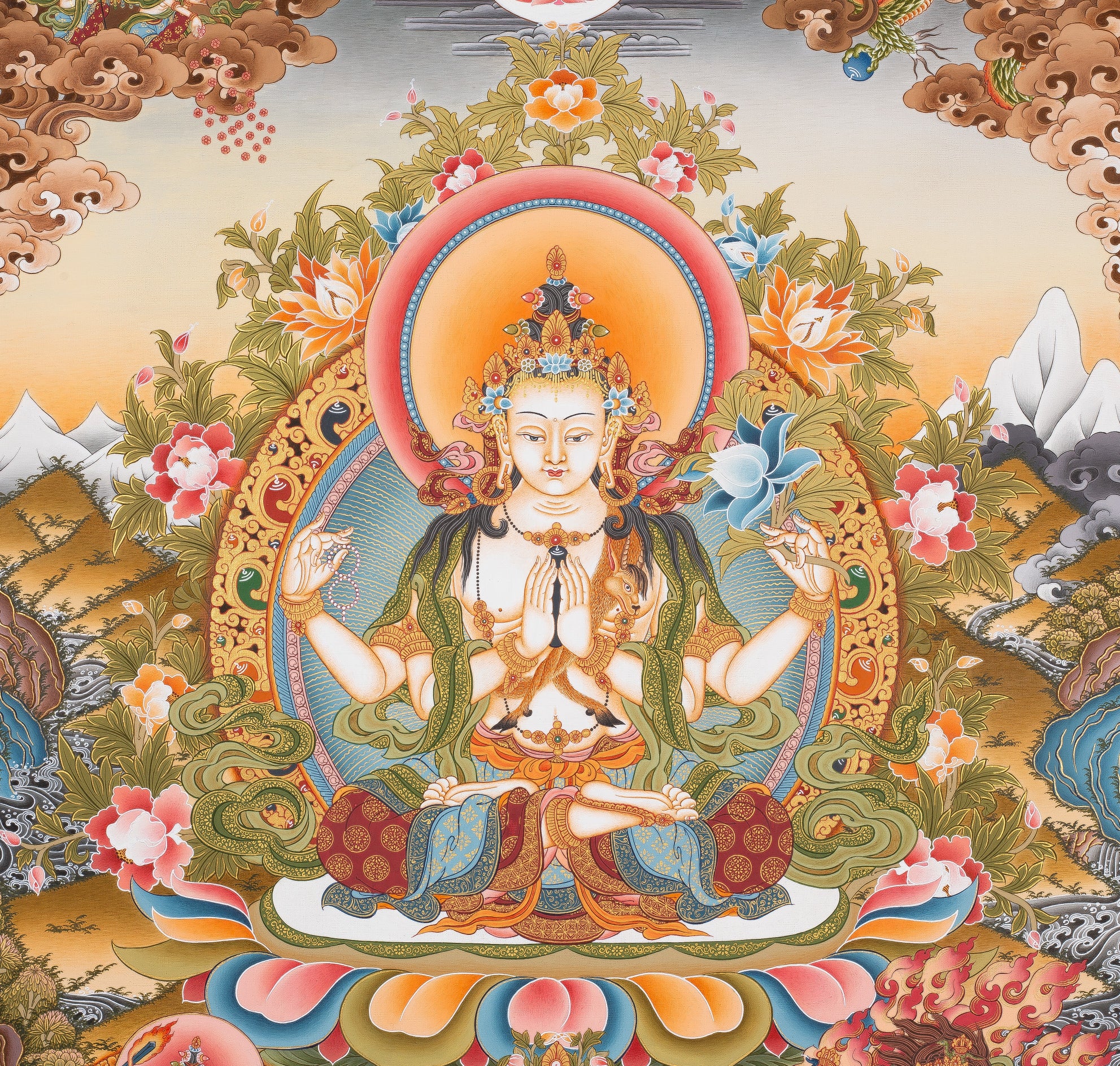 Design Figurative Painting Psychedelic Thanka Visionary 'CHENREZIG' Boudha Stupa Thanka Center