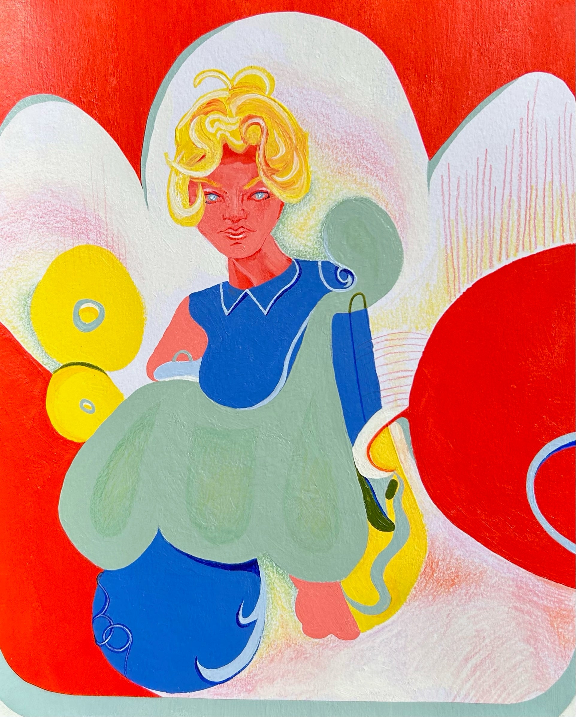 Acrylic Collage Pencil 'PRIMARY SHIFT' - Acrylic paint, Colored Pencil, Glue, Collage on Paper June McCall