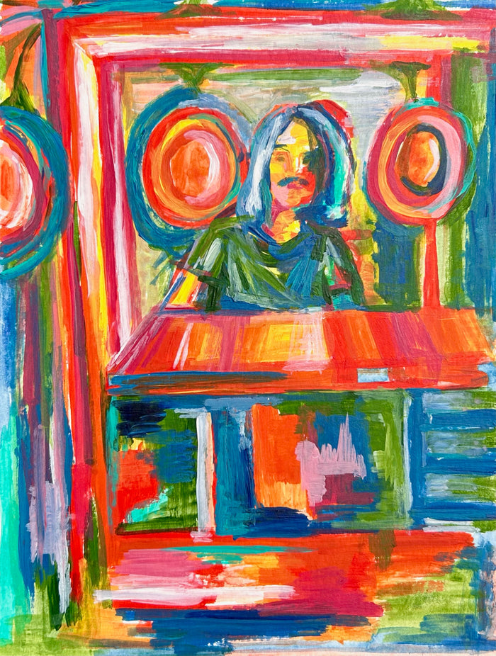 Acrylic Collage Pencil 'ISAAC AT SWEETWATER- STUDY #2' - Acrylic paint on paper June McCall