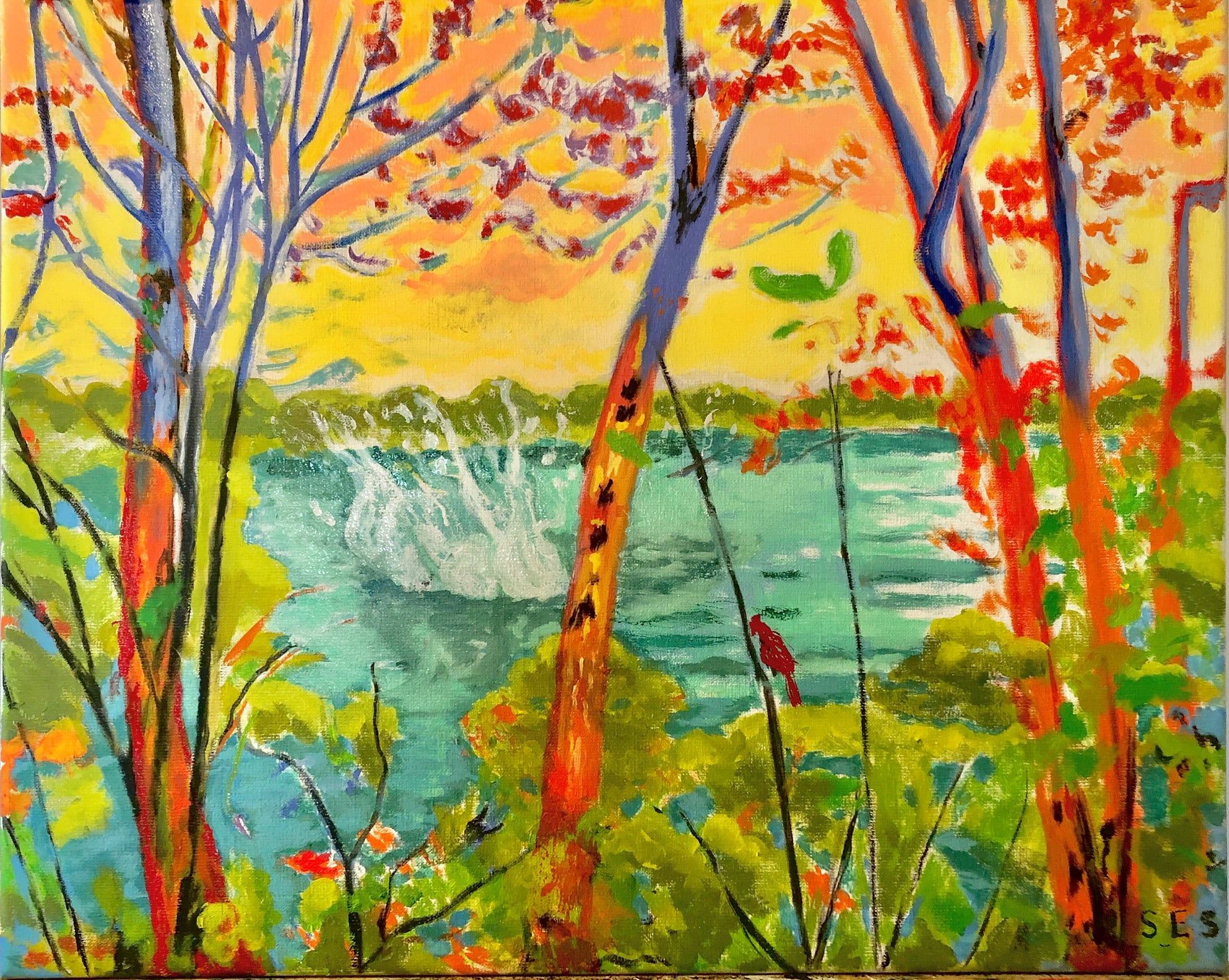 Acrylic Ink Oil 'BUCOLIC SPLASH' - Oil, Acrylic & Ink on canvas Susan Stewart