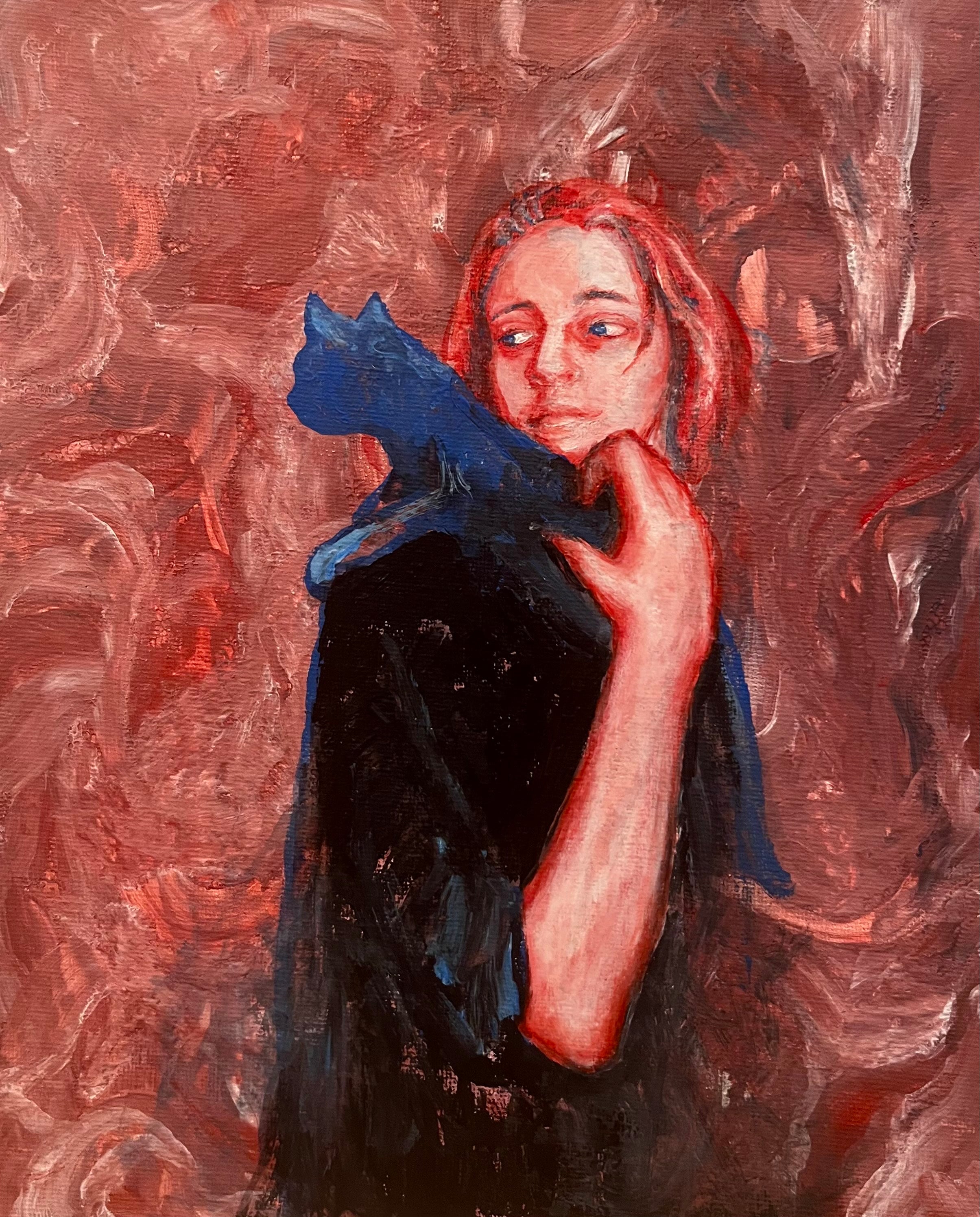 Acrylic Figurative Impressionist 'VAMPIRE & FAMILIAR: STUDY #1' - Acrylic paint on canvas board June McCall