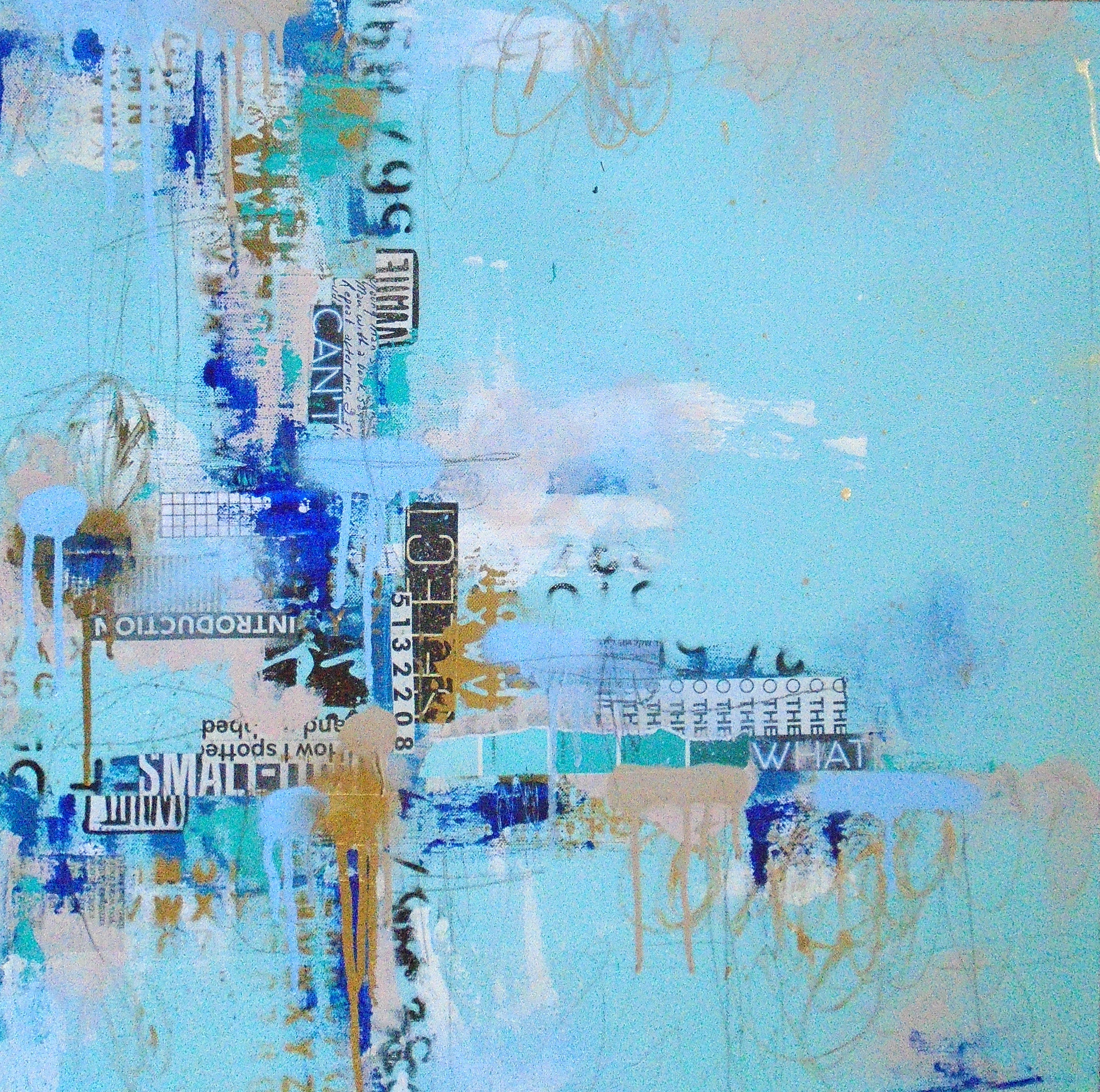 Acrylic Collage Contemporary Expressionist Painting 'INTRODUCING HAPPINESS' Lorette C. Luzajic
