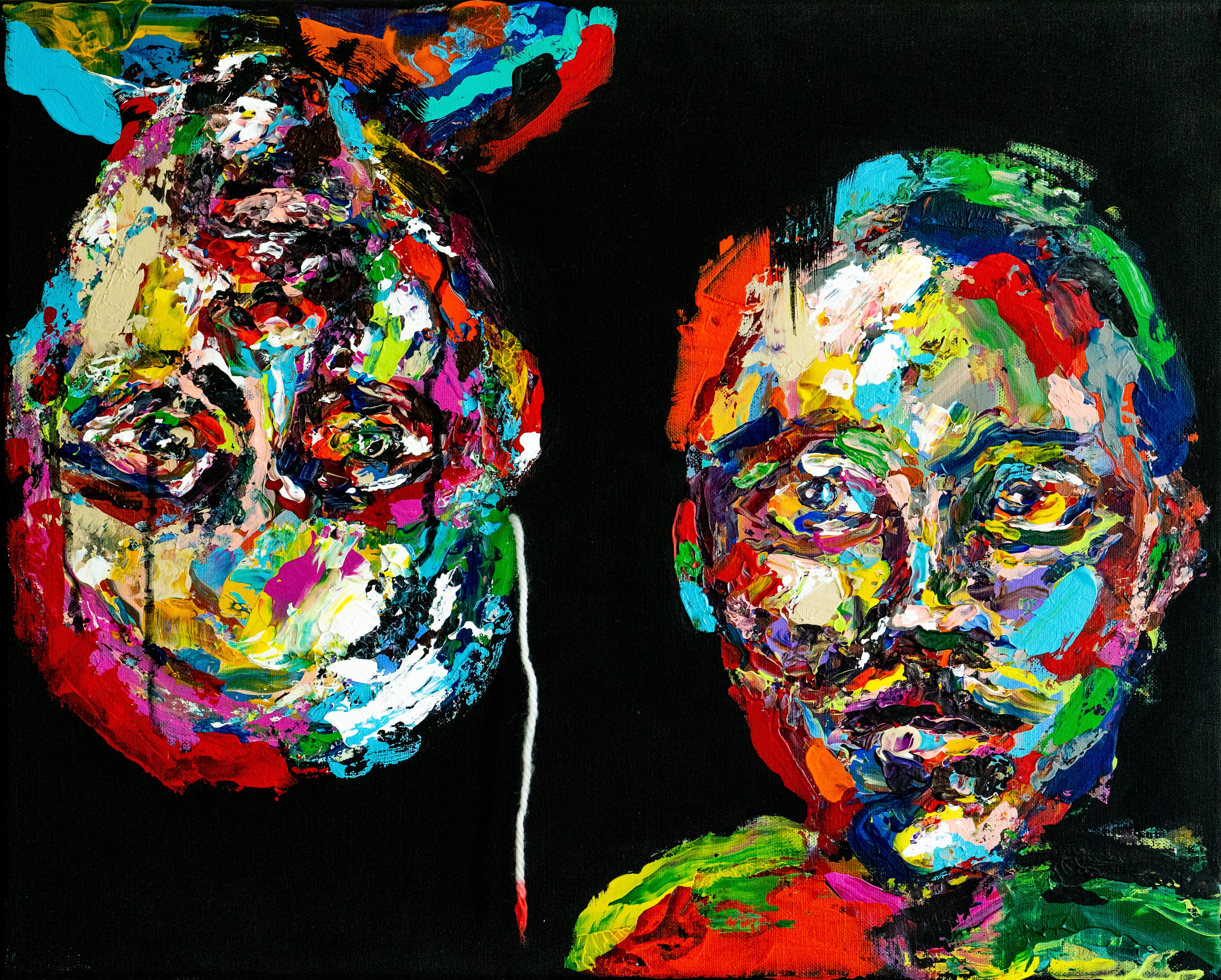 Acrylic Expressionist Oil 'LOST CONNECTIONS' - Oil, Acrylic, and Wool Thread on Canvas Disha Prajapati