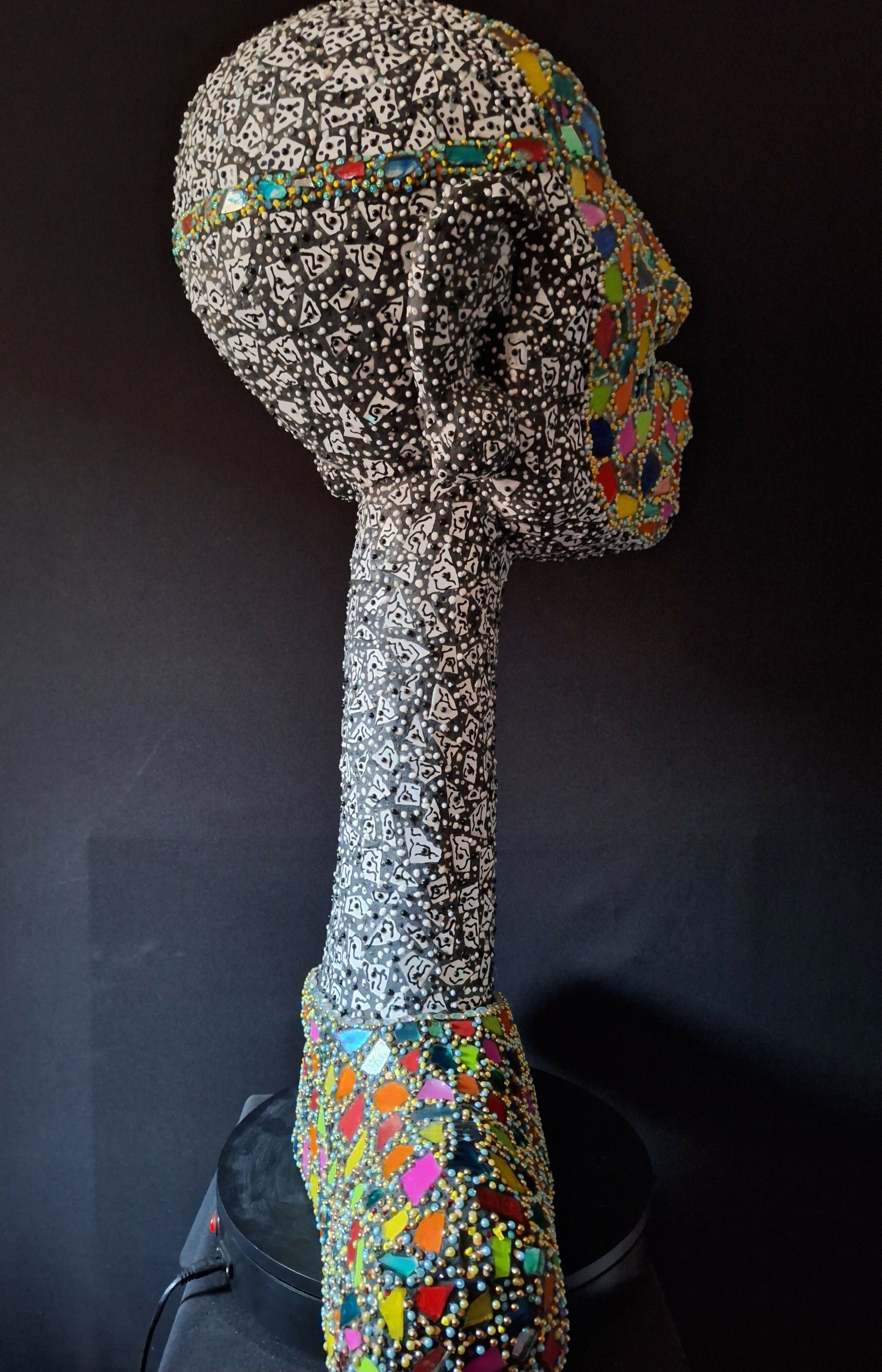 Contemporary Expressionist Figurative Mixed Media Mosaic " SINGING FOR WOLFIE " Andru Fijalkowski