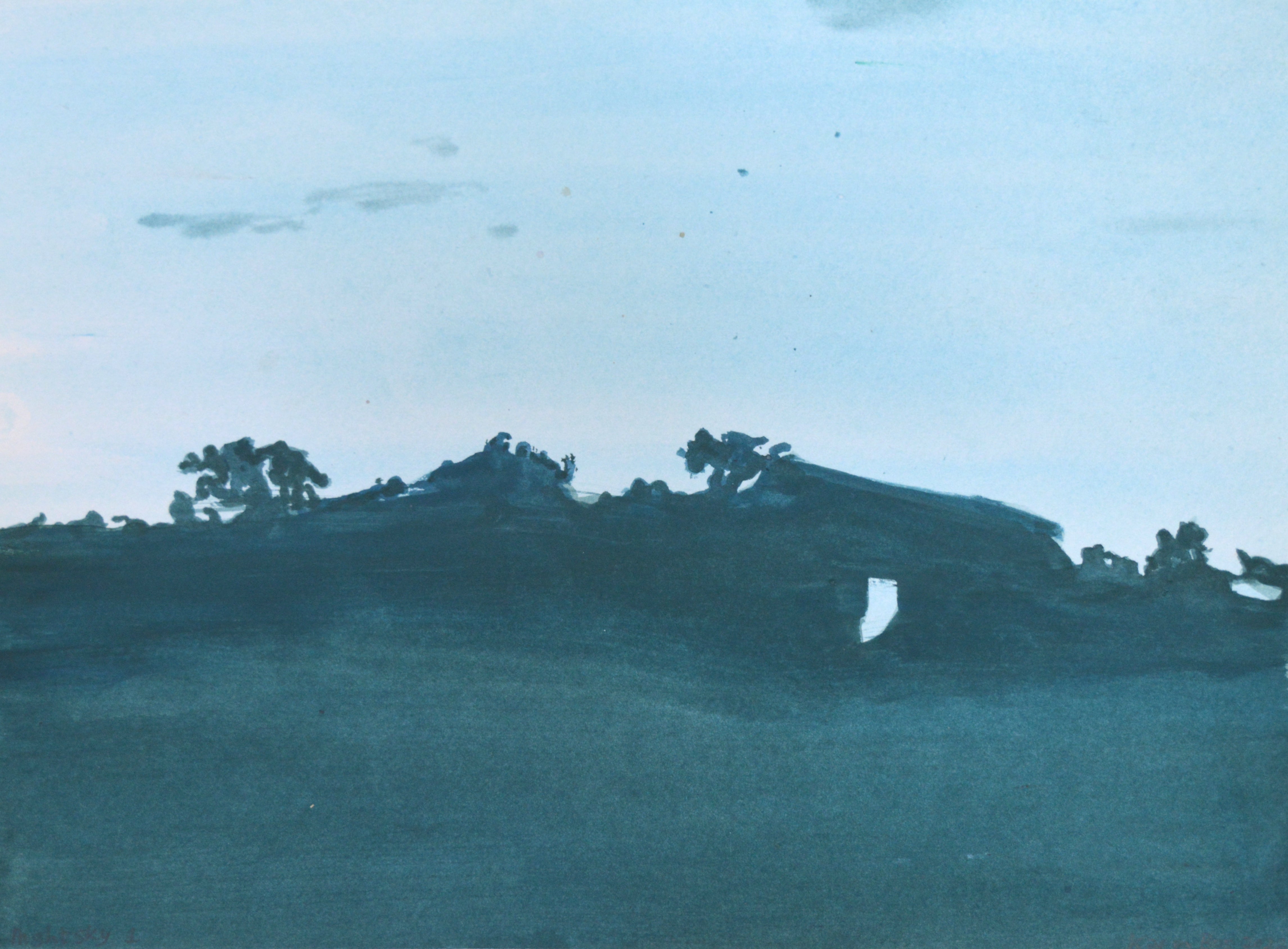 Contemporary Figurative Landscape Painting Watercolor 'NIGHT SKY 2' - Gouache on Paper Karin Bos