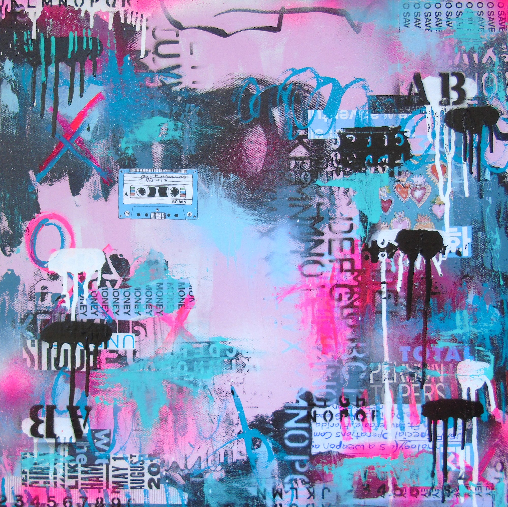 Acrylic Collage Contemporary Expressionist Painting 'ONE HIT WONDER' Lorette C. Luzajic