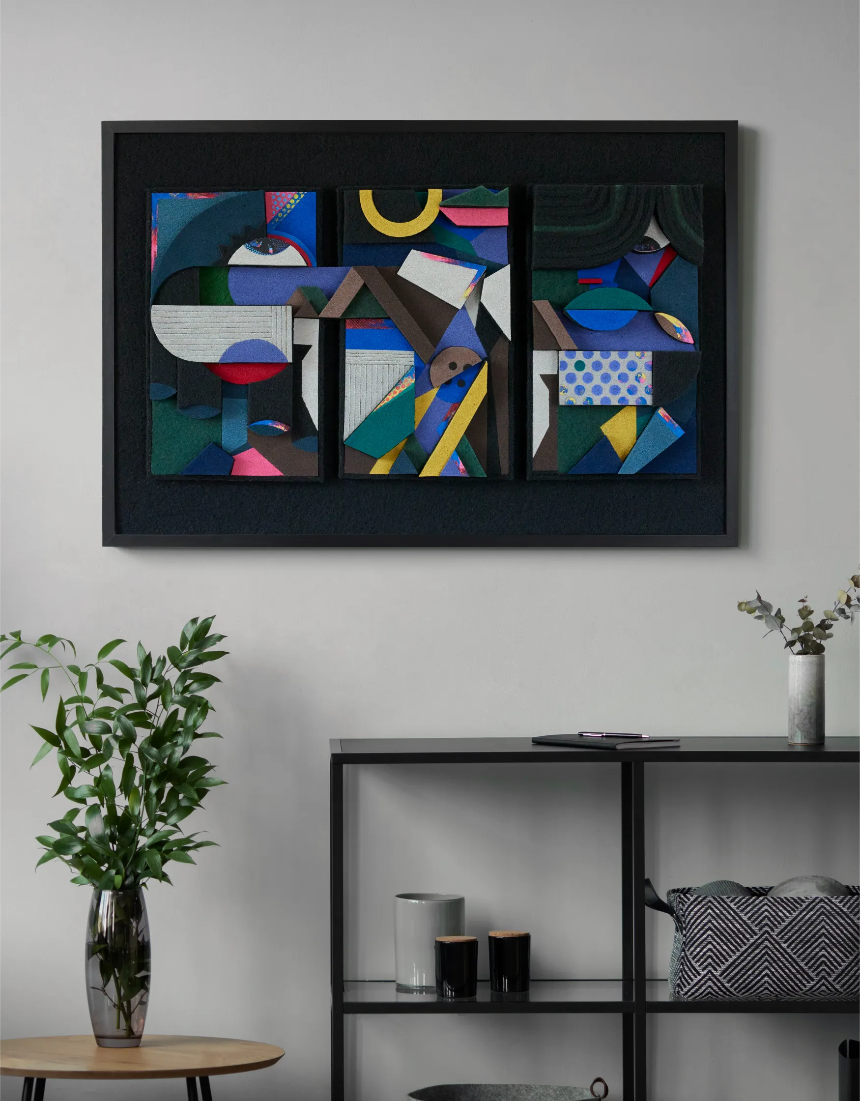 Abstract Acrylic Geometric Mixed Media 'TRIO' - Mixed Media Sculpture Eni Pullumbi