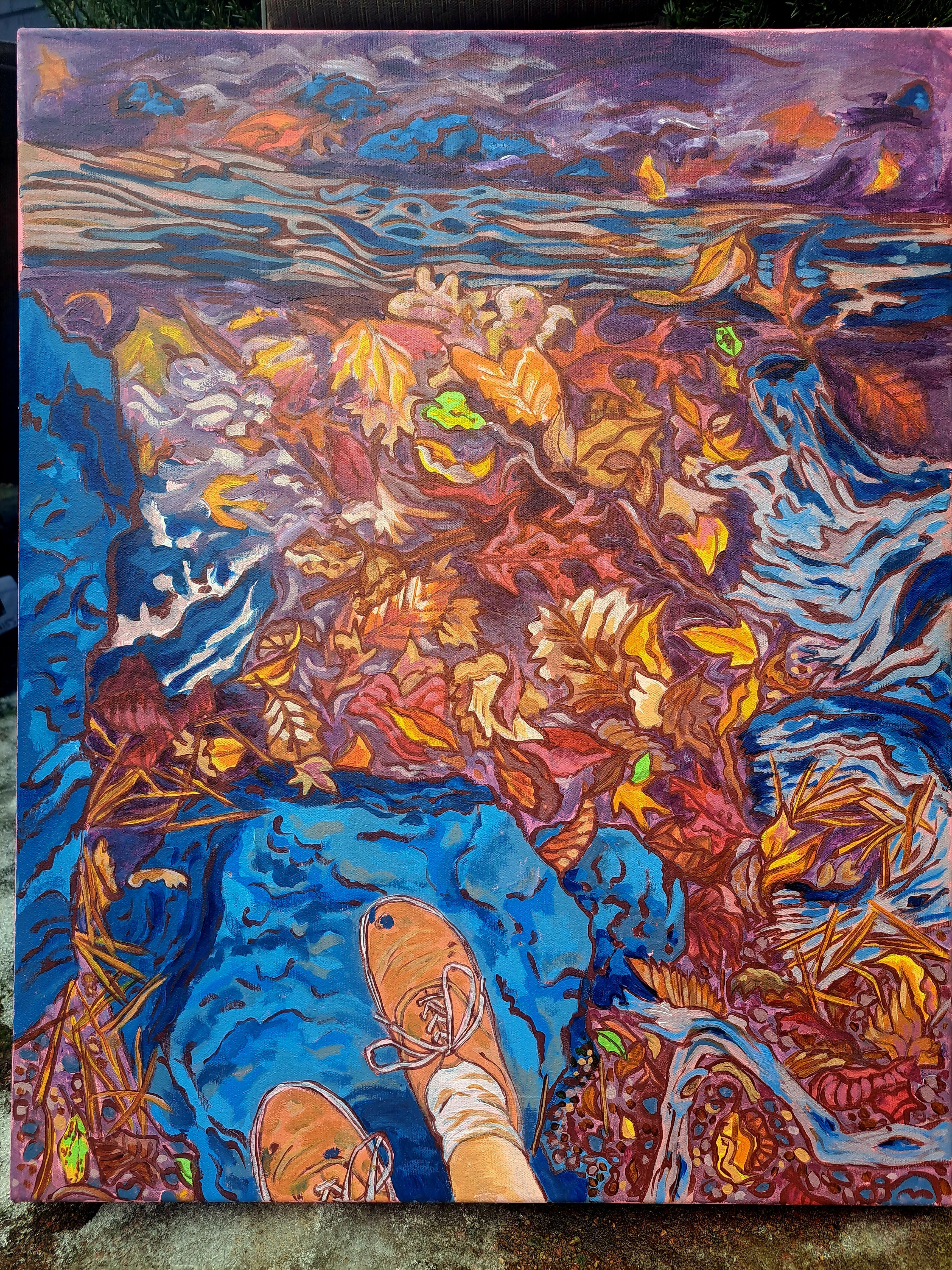 Acrylic Art Contemporary Landscape Painting Pond Pudle Jess Lawrence