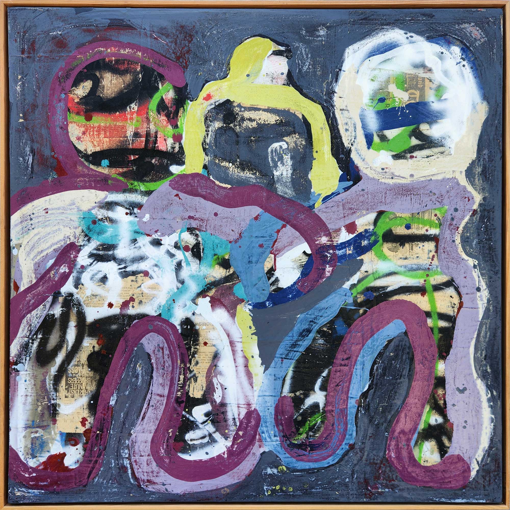 Figurative Paint 'PUBLIC CAMPFIRE' - Vintage Newspaper, Pastel & Paint on Canvas Dale Voelker