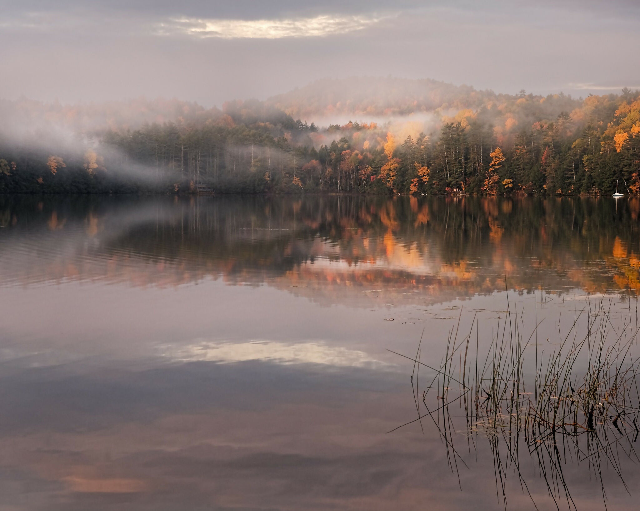 Landscape Photography October Dawn and Mist, Post Pond, New Hampshire John Lehet