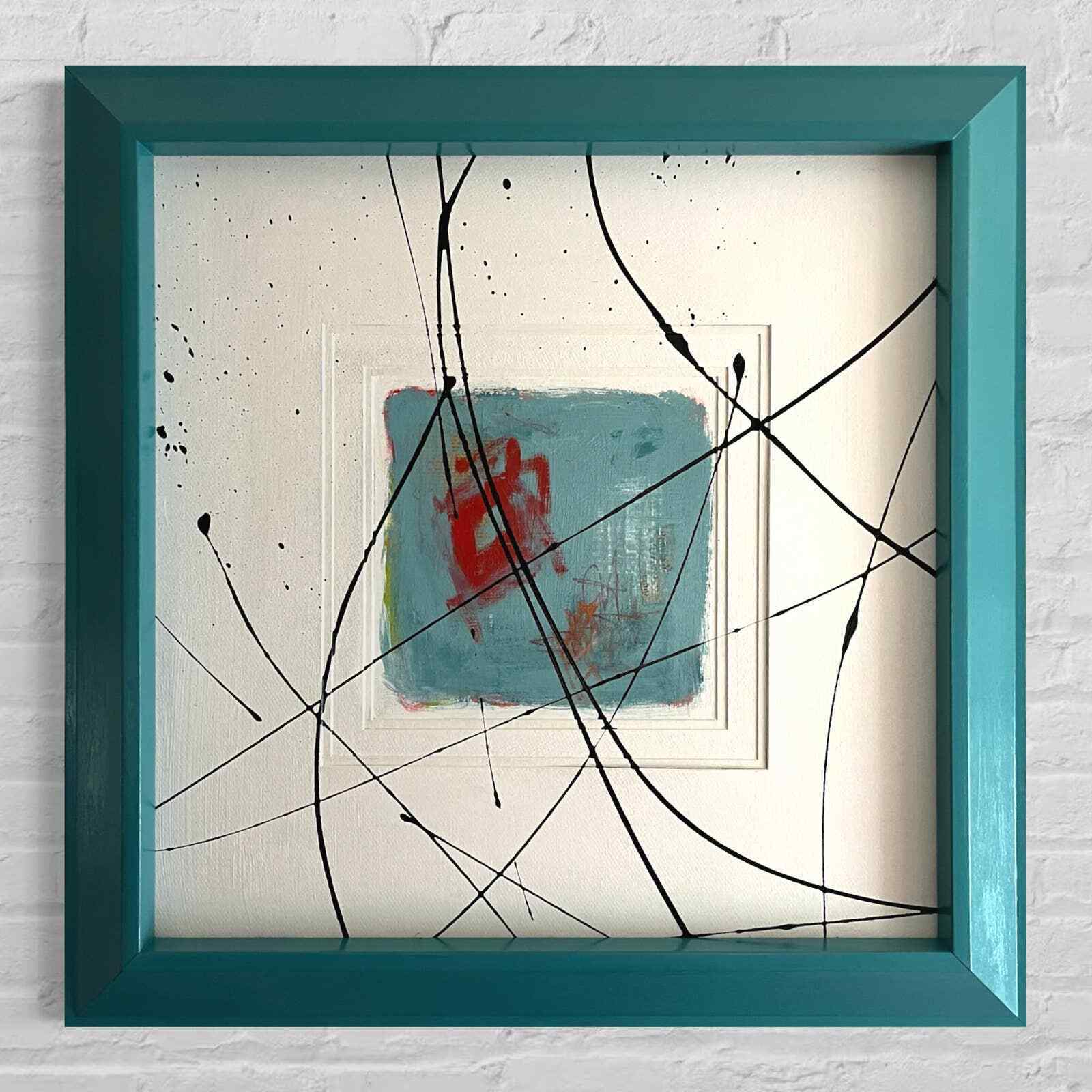 Abstract Acrylic Collage Contemporary Oil Painting 'BEG, BORROW AND TEAL' - Original Large Framed Abstract Art Painting. Sam Lewis