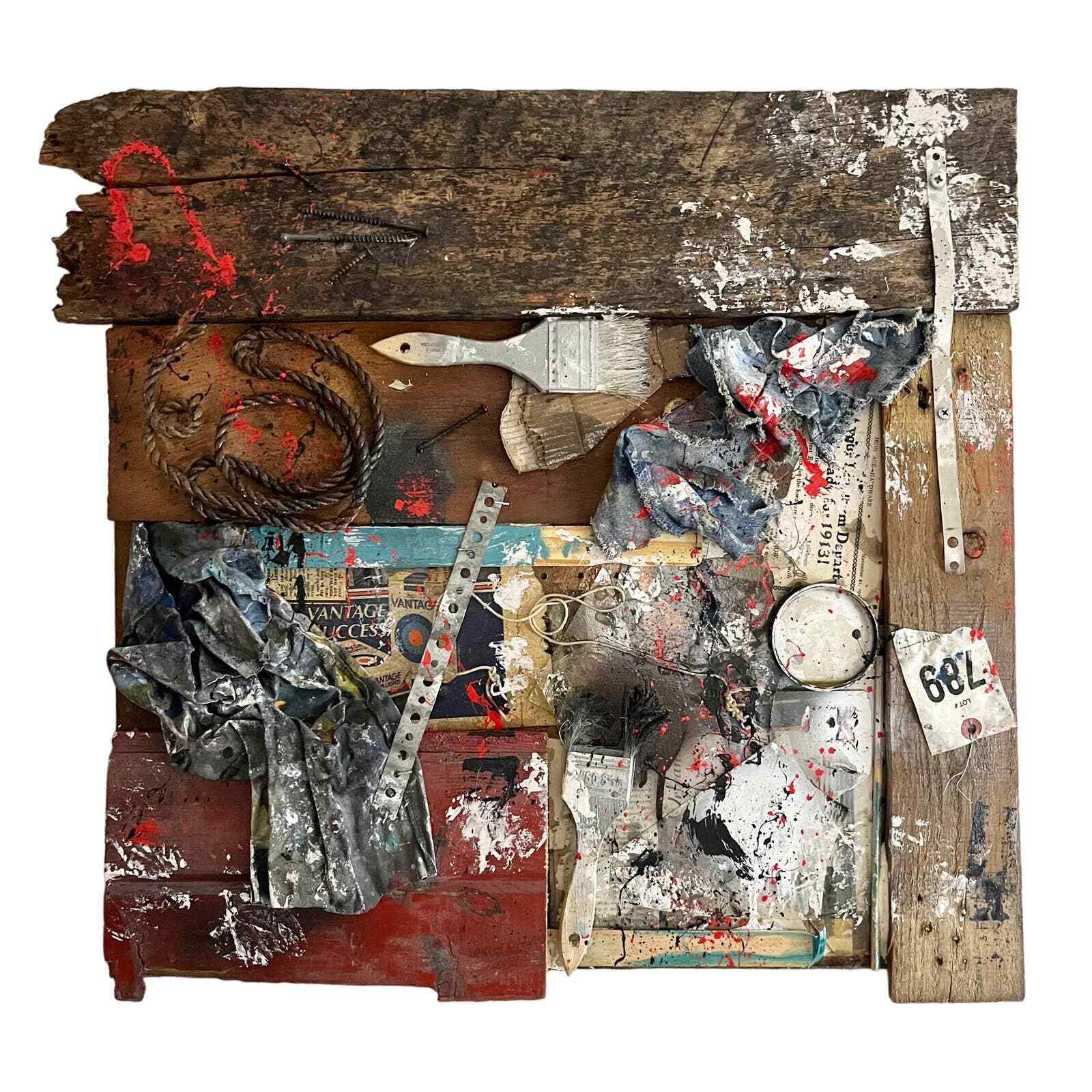 Abstract Acrylic Collage Contemporary Oil Painting 'FOUND OBJECT' - Original Framed Abstract Art Found Object Assemblage Collage. Sam Lewis