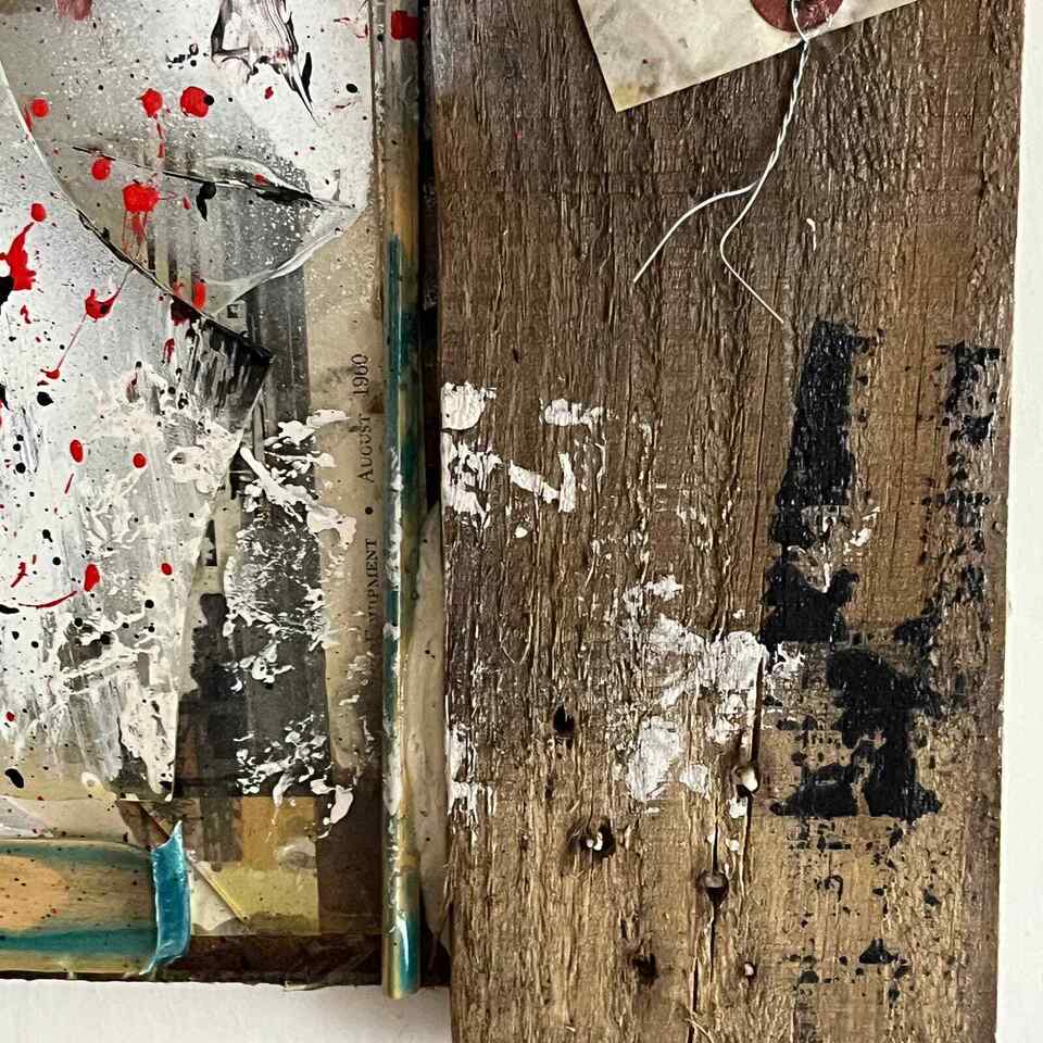 Abstract Acrylic Collage Contemporary Oil Painting 'FOUND OBJECT' - Original Framed Abstract Art Found Object Assemblage Collage. Sam Lewis