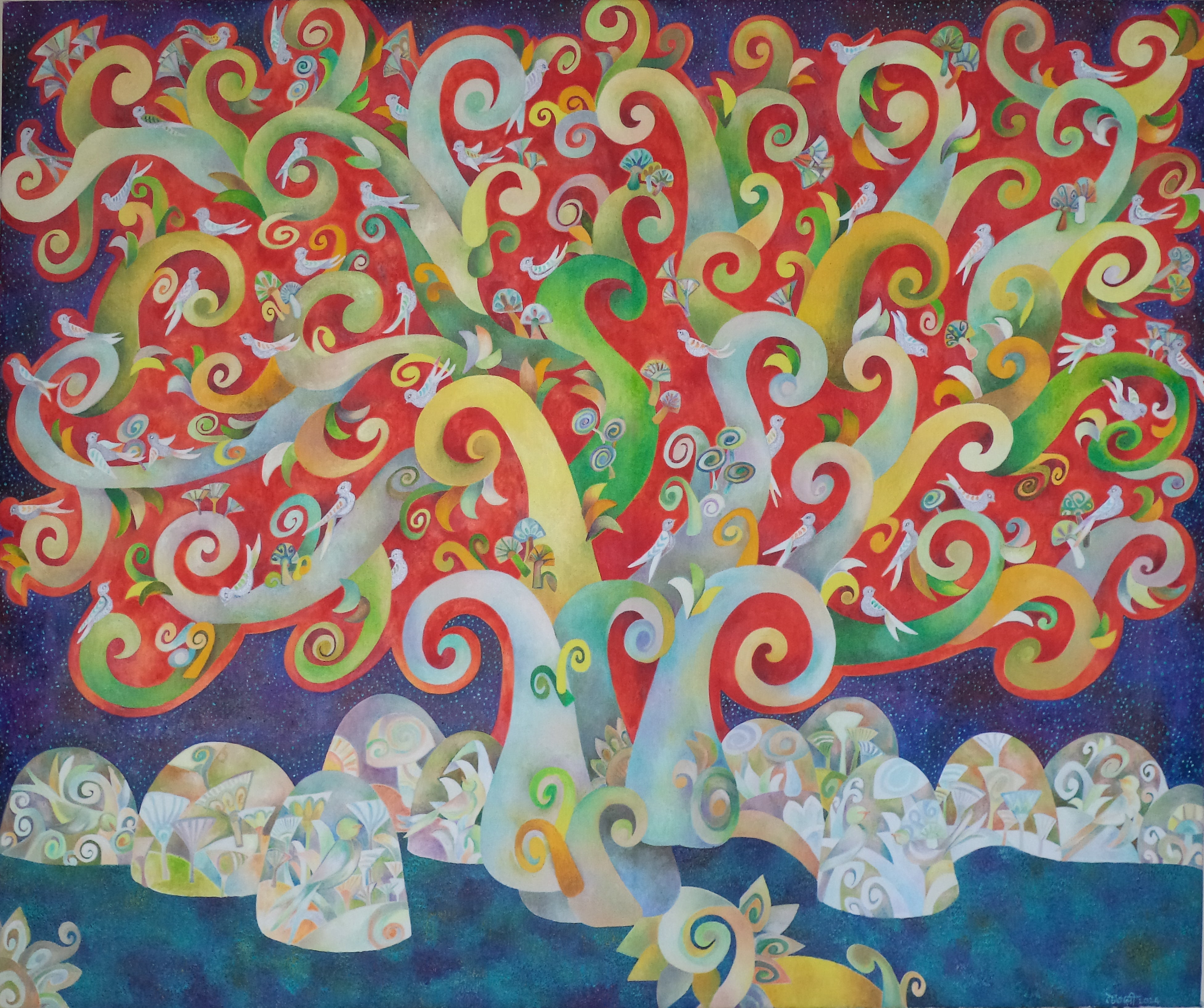 Oil 'SILVER BIRDS' - Oil on Canvas Chaitali Chatterjee