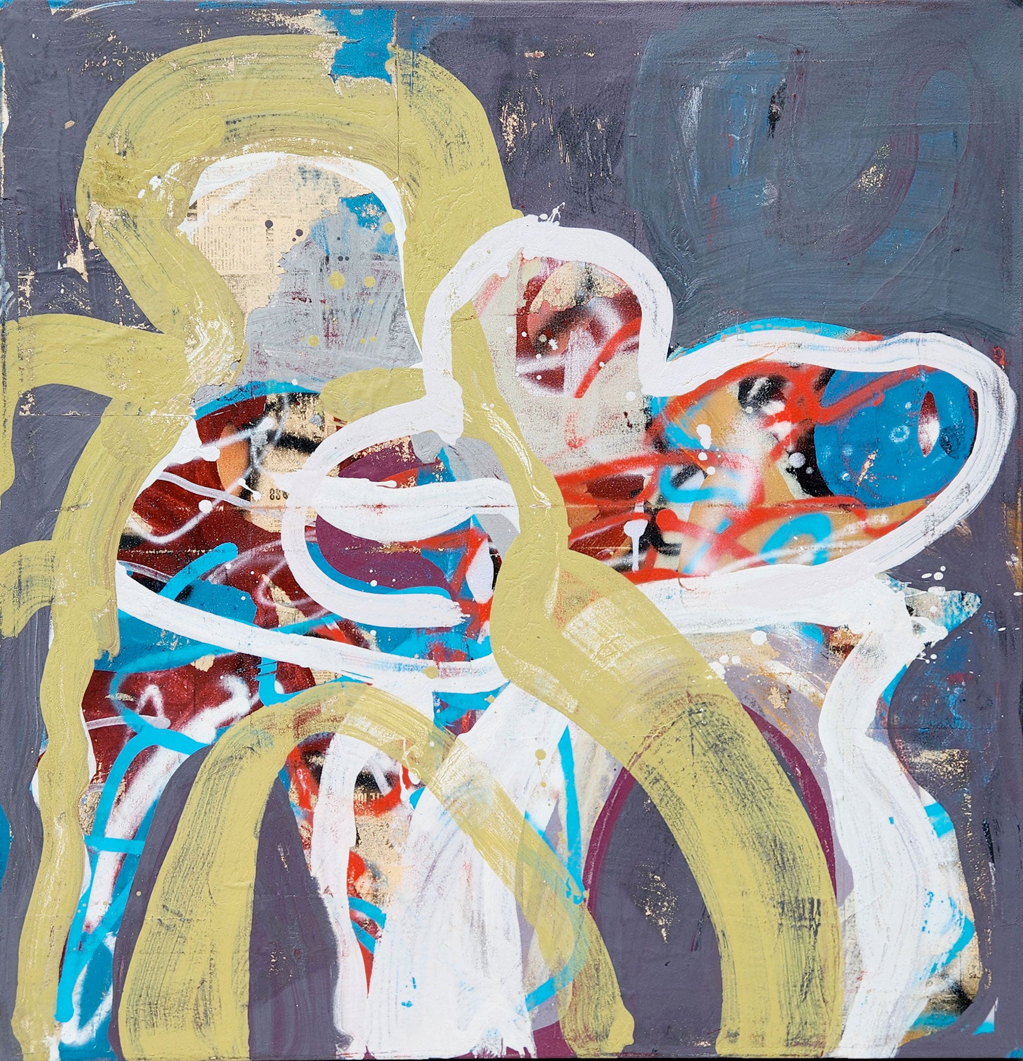 Figurative Paint 'SOUTHPAW TRAJECTORY' - Vintage Newspaper & Paint on Canvas Dale Voelker