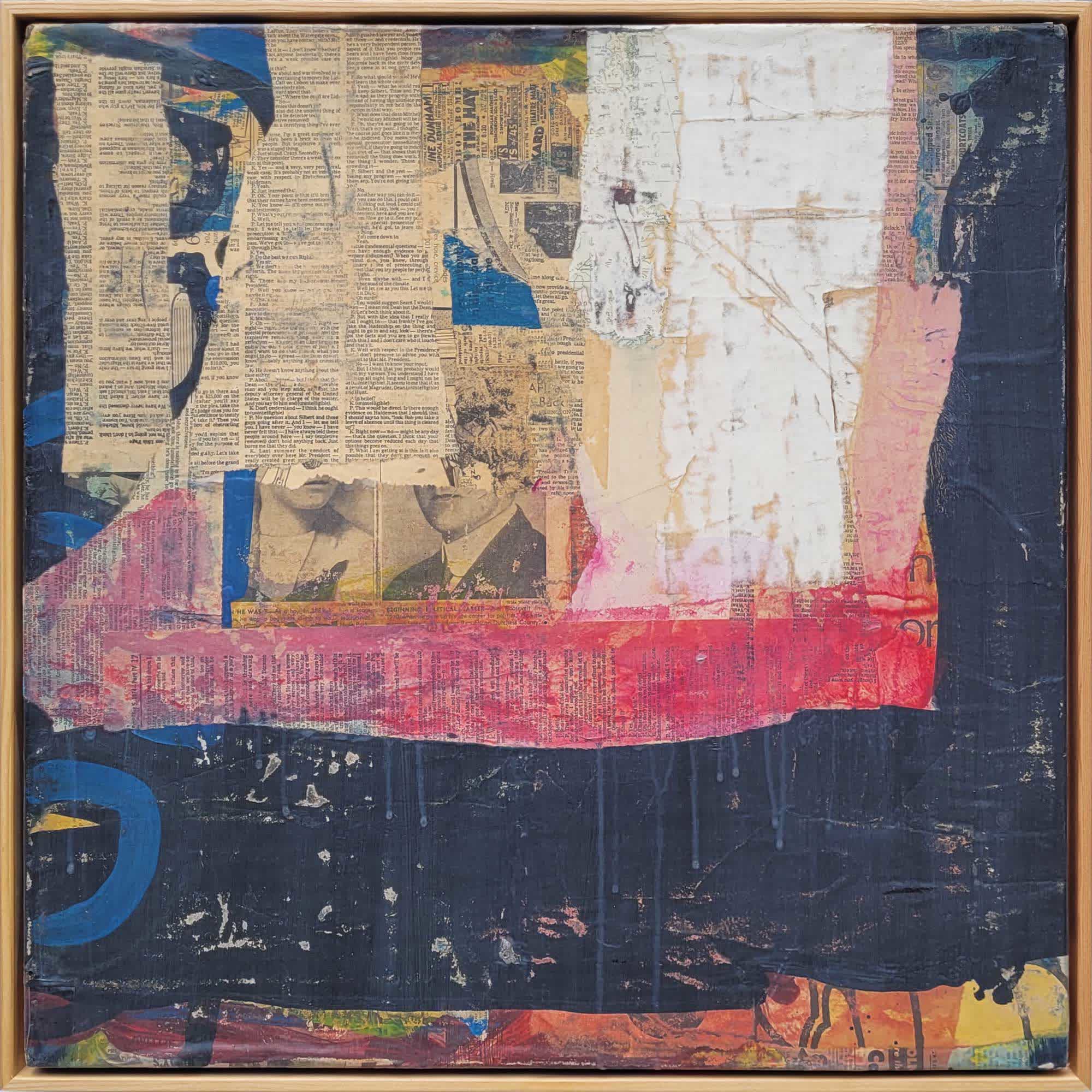 Abstract Paint wood 'TROPICAL REVIEW' - Vintage Newspaper & Paint on Wood Panel Dale Voelker