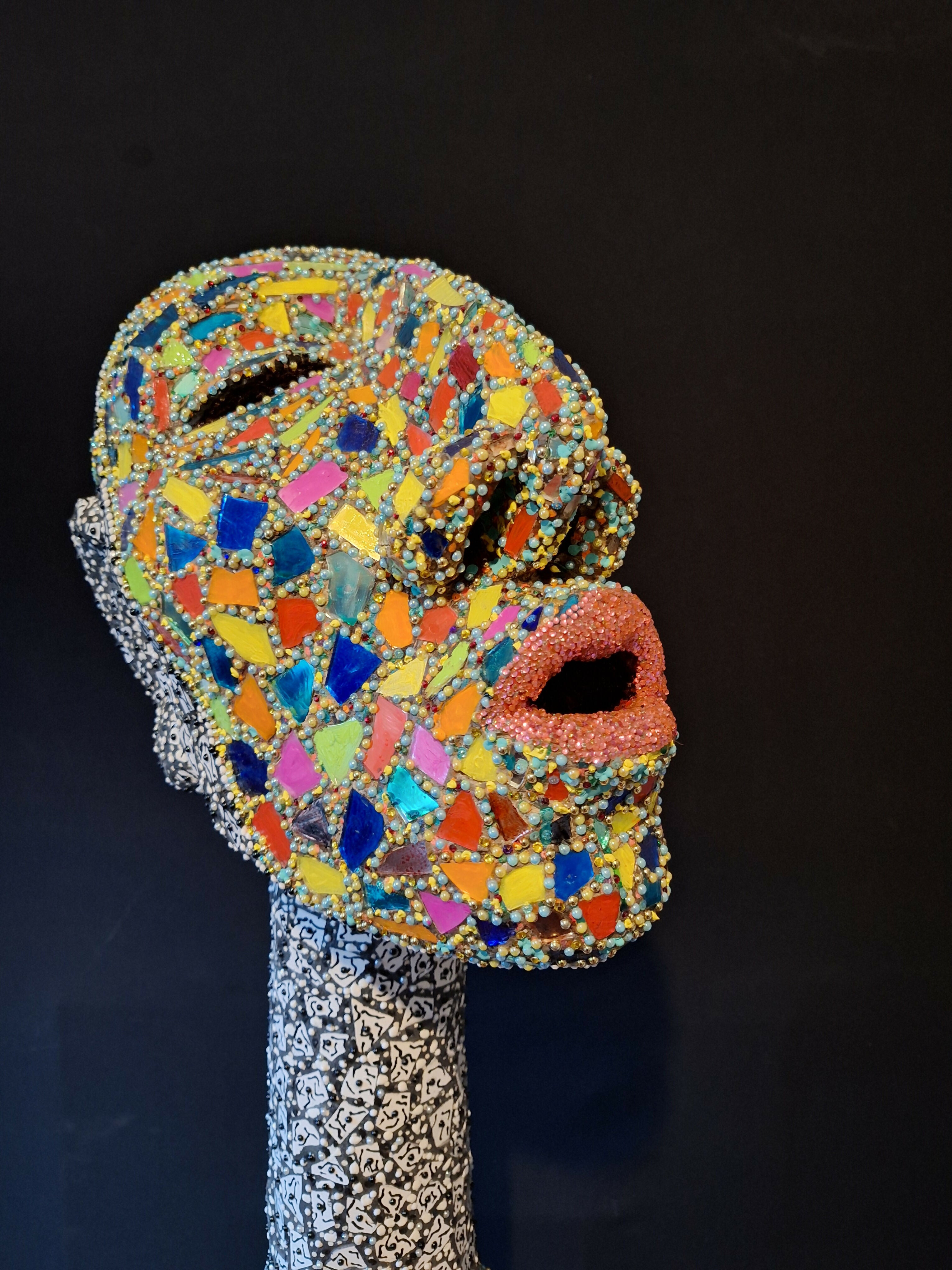 Contemporary Expressionist Figurative Mixed Media Mosaic " SINGING FOR WOLFIE " Andru Fijalkowski