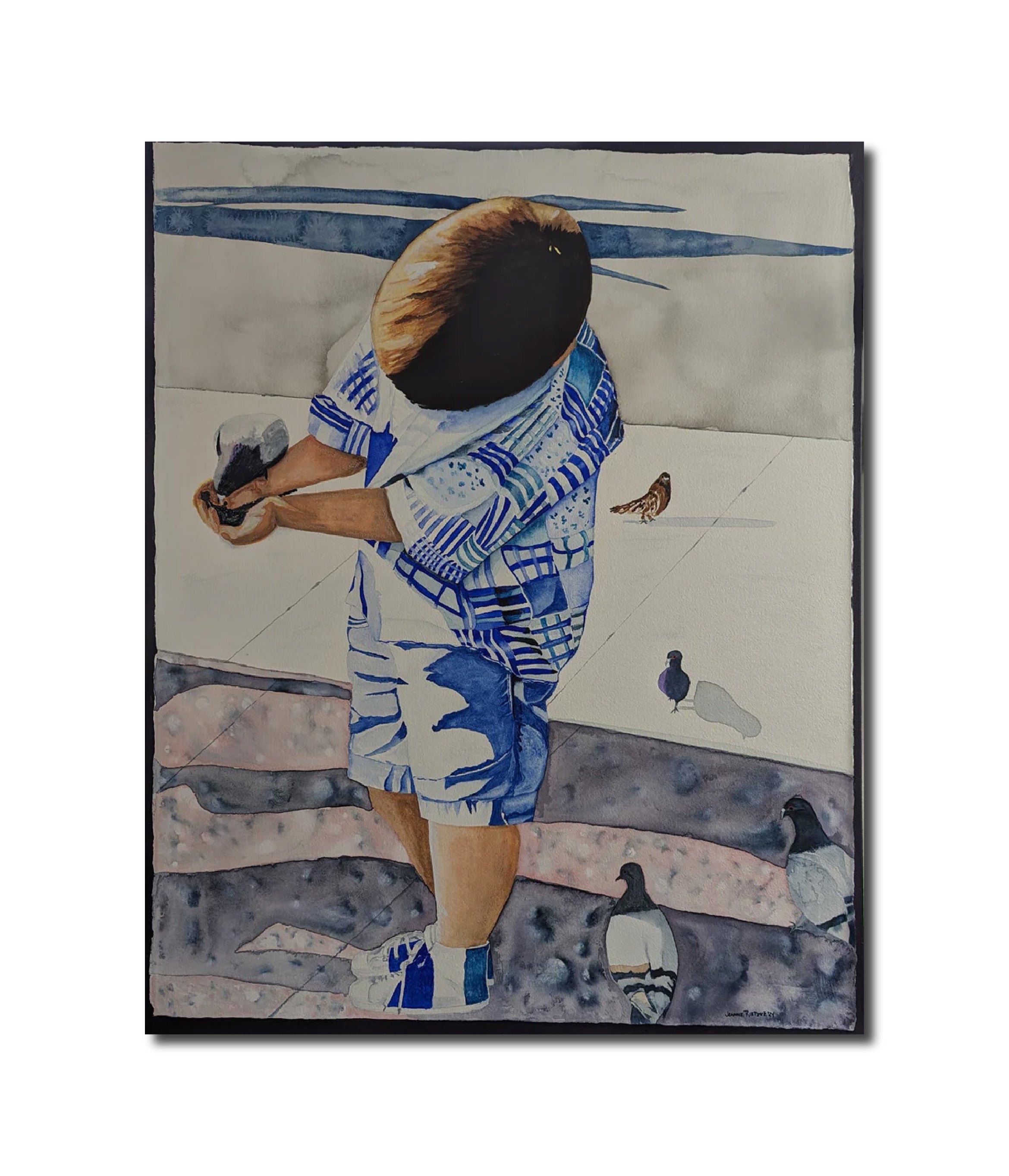 Contemporary Painting Watercolor Feeding The Birds, Barcelona Jeanne McIntosh Rietzke