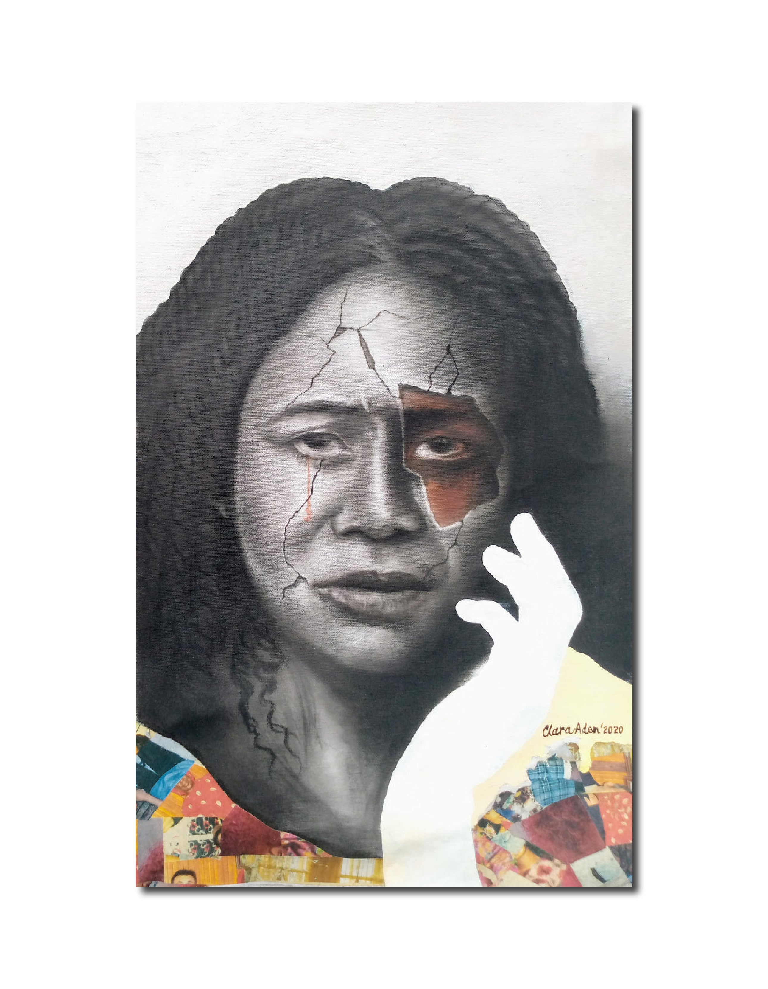 Acrylic Drawing Painting 'EYE CRACK' - Charcoal, Acrylics, Paper Collage on Canvas Clara Aden