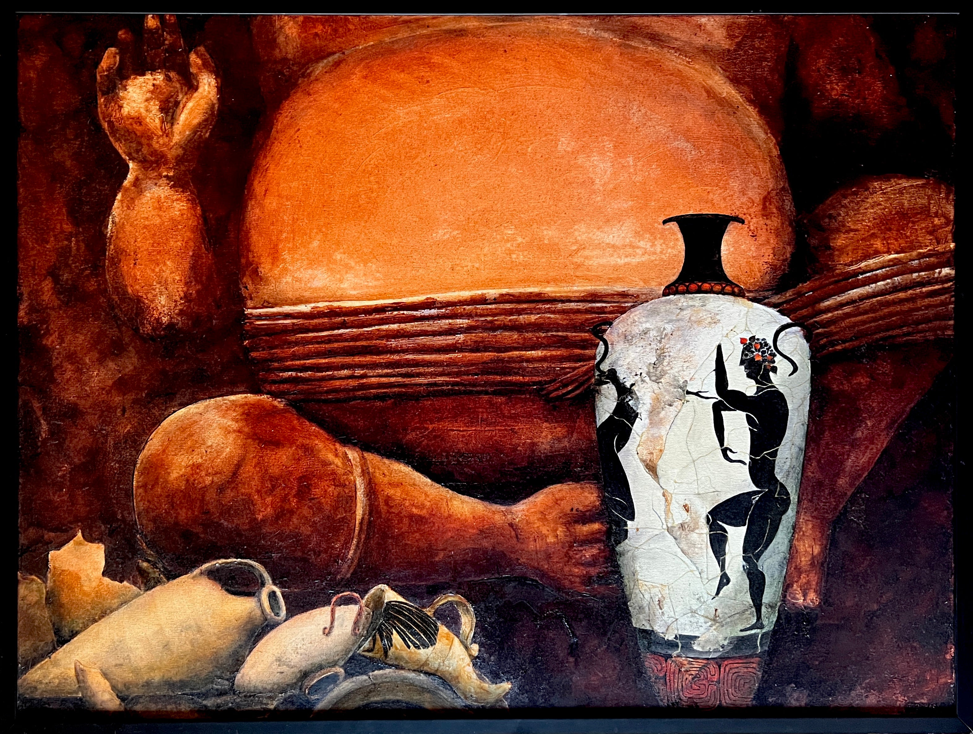 Figurative Oil 'WHITE VESSEL WITH DANCING FIGURES' - Framed, Oil on Canvas Laurie Goodhart