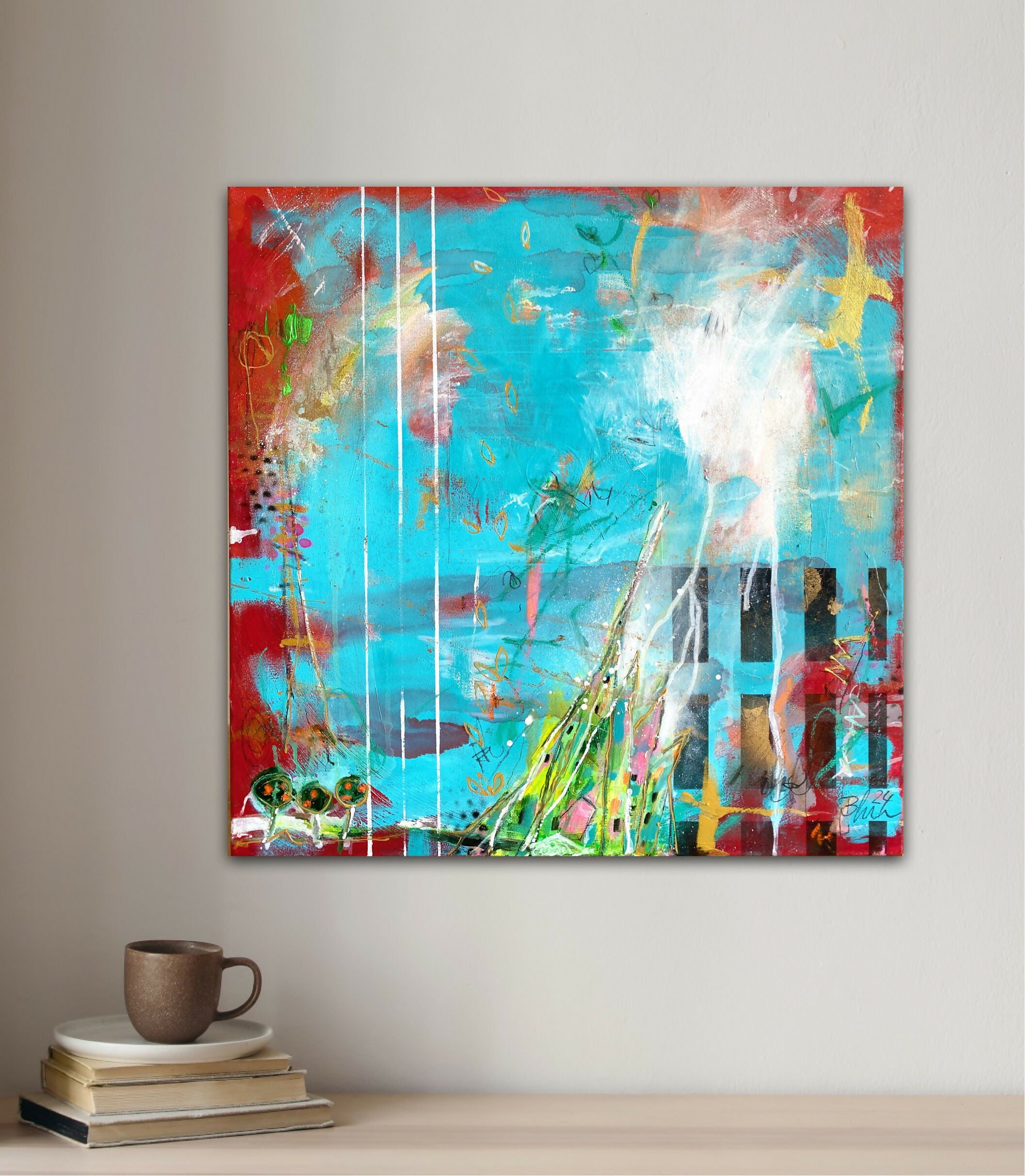 Abstract Acrylic Contemporary Expressionist Landscape Painting Home Is Love No.6 Bea Schubert