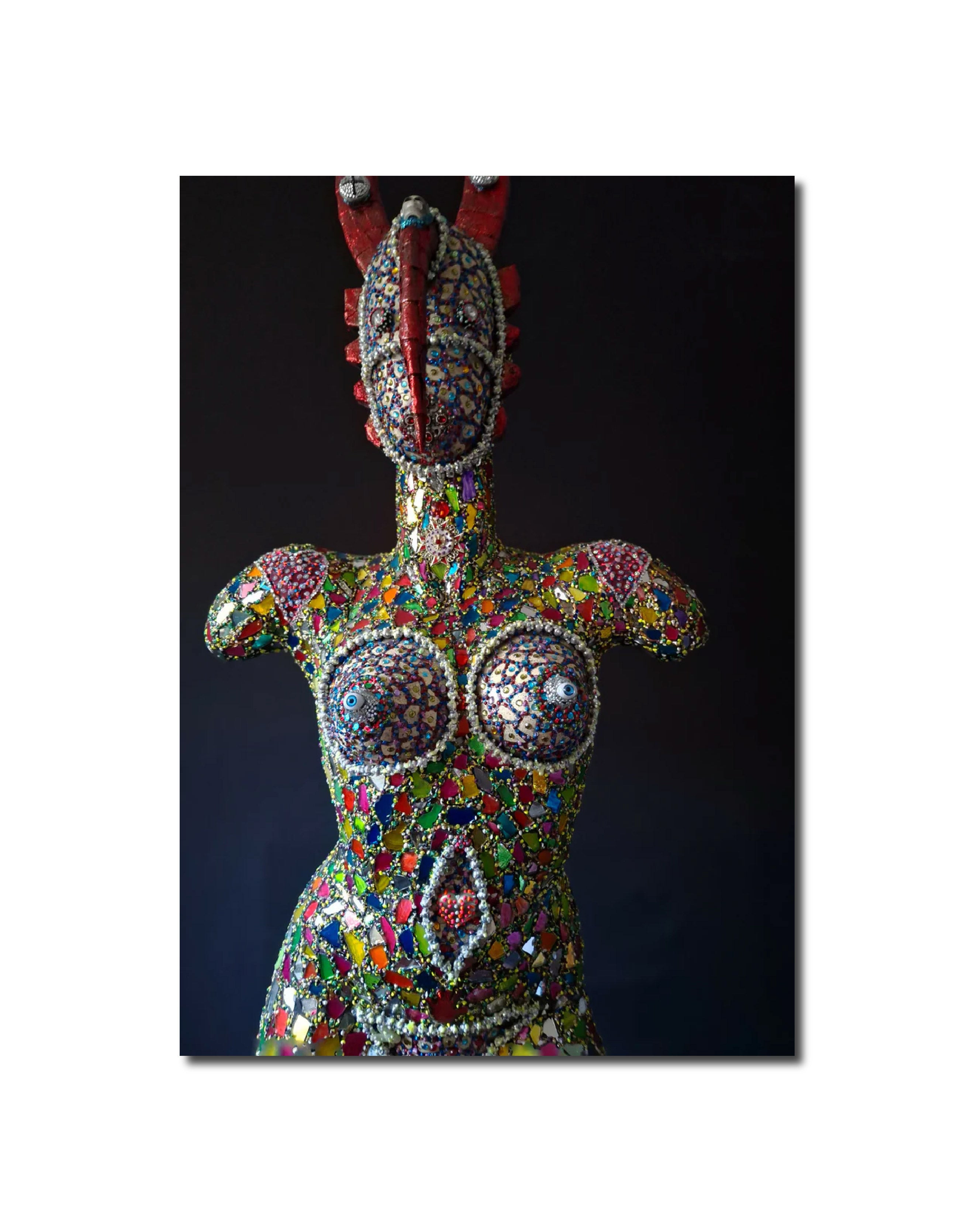 Contemporary Expressionist Figurative Mixed Media Mosaic Sculpture " AFRICAN QUEEN " Andru Fijalkowski