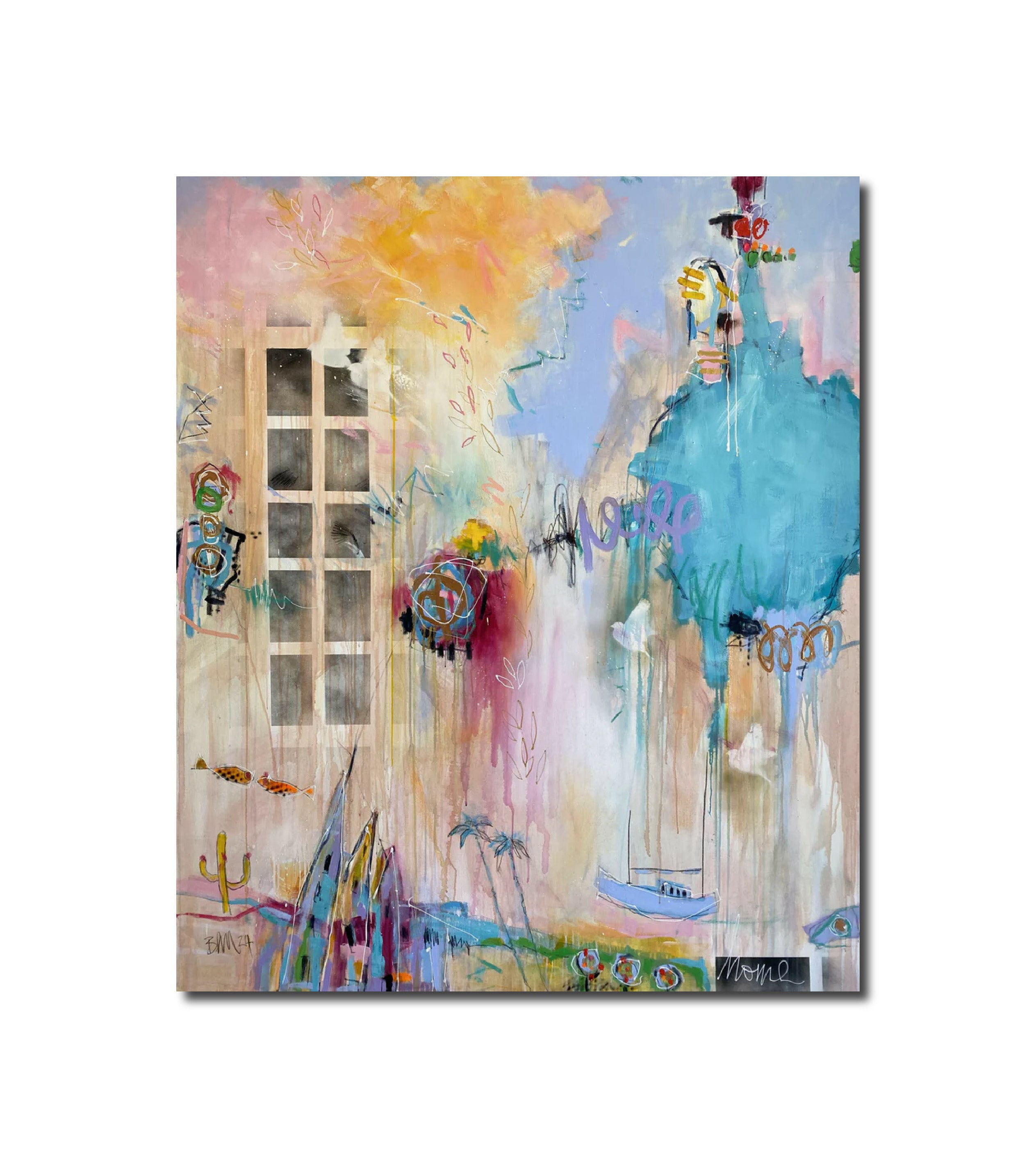 Abstract Acrylic Art Contemporary Expressionist Figurative Landscape Mixed Media Painting Visionary Home No.3 Bea Schubert