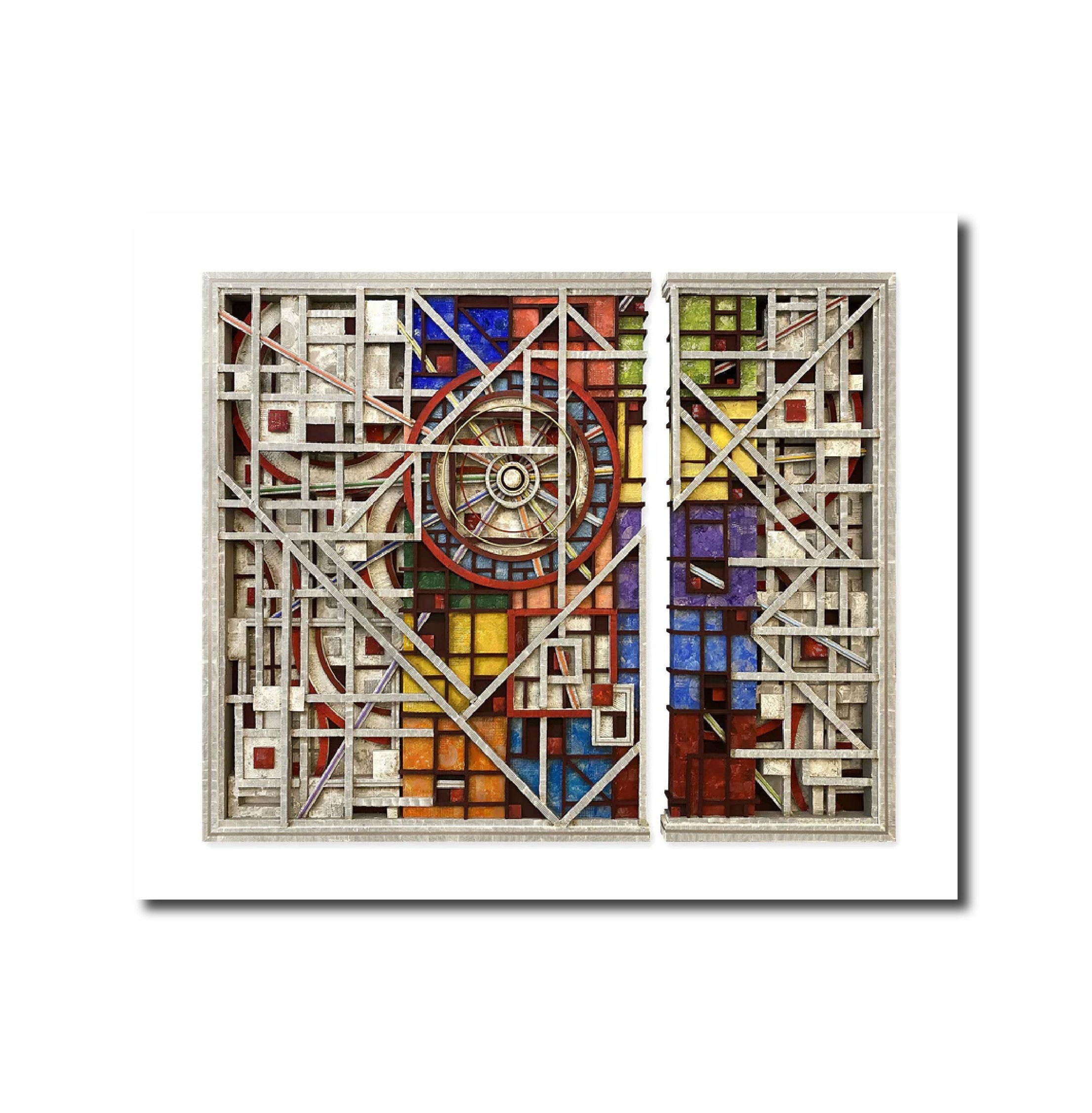 Abstract Art Contemporary Geometric Mixed Media Painting Wood Color Block - 36 x 40 x 2 Chuck Fischer