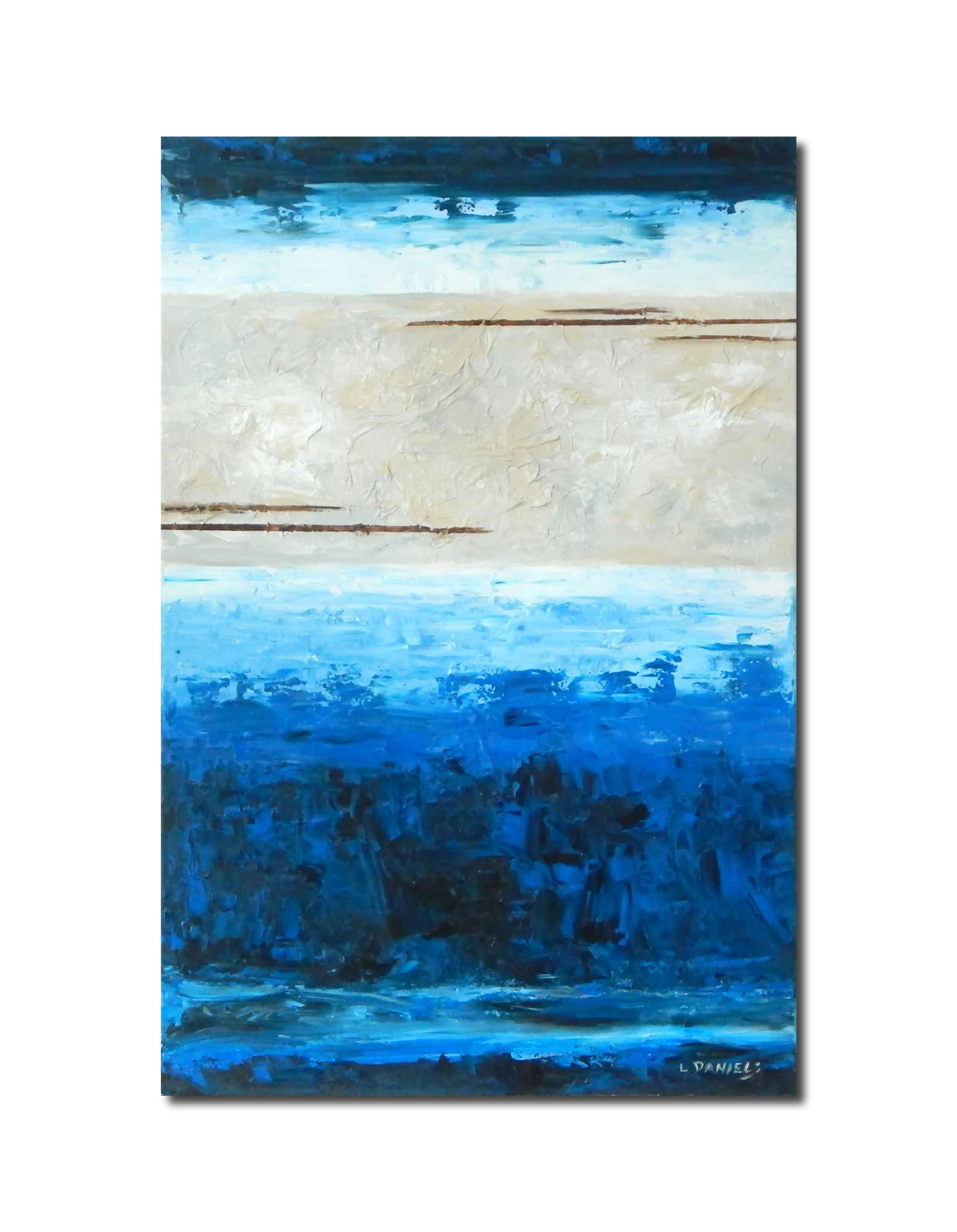 Abstract Acrylic Art Contemporary Mixed Media Painting Blue Danube Lisa Daniels