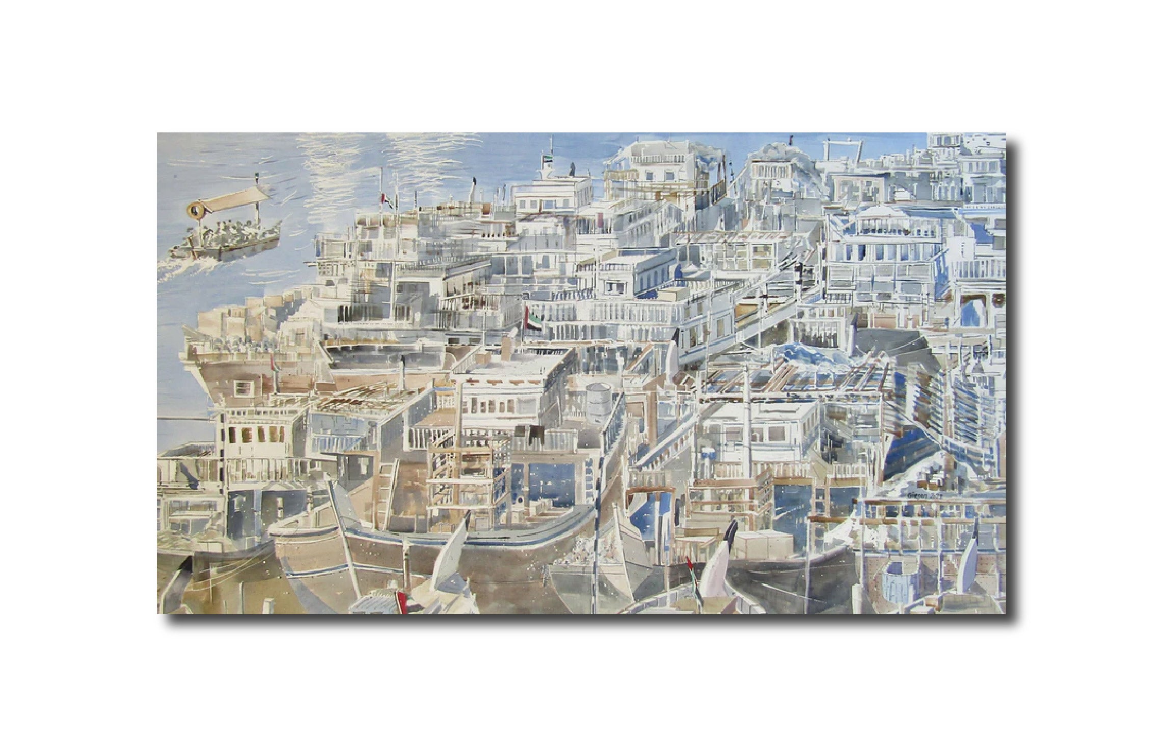 Watercolor Dubai Dhow Port, 71 x 124 cm Martin Giesen