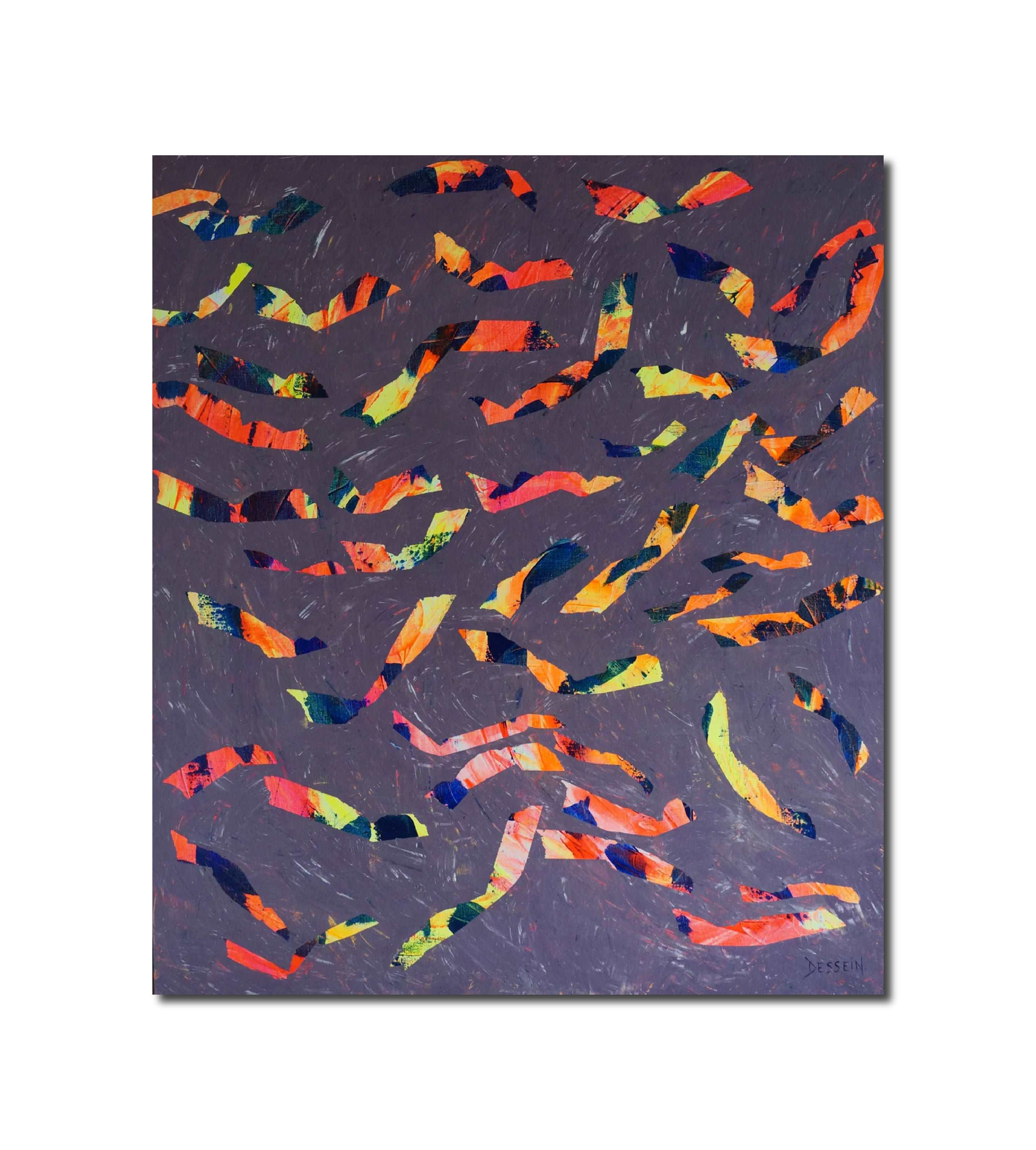 Painting 'BANC DE POISSONS' - Acrylic on canvas Delphine DESSEIN