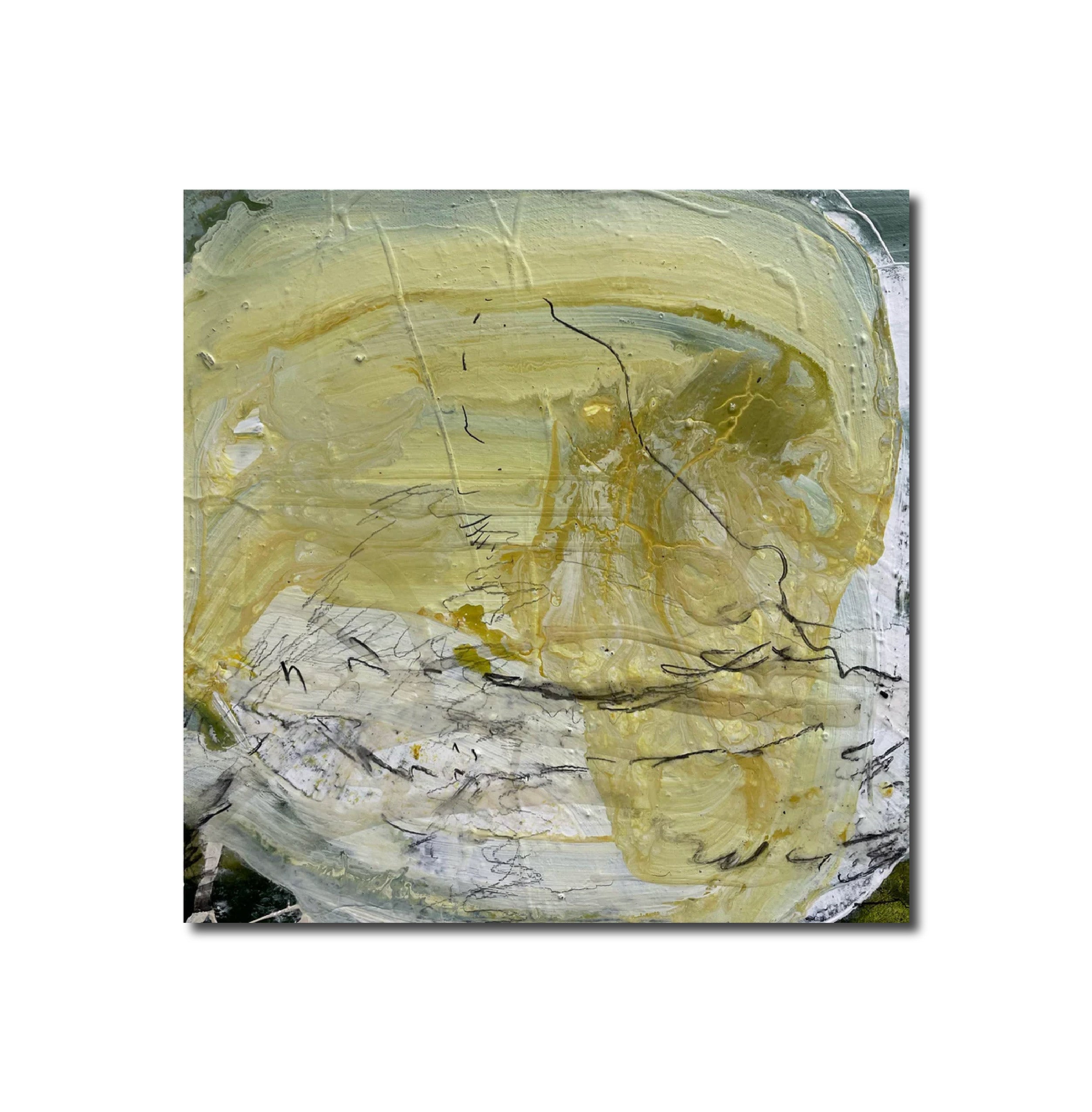 Acrylic 'OVER YELLOW' - Acrylic, Polymer, Ink, Charcoal Elizabeth Castagna