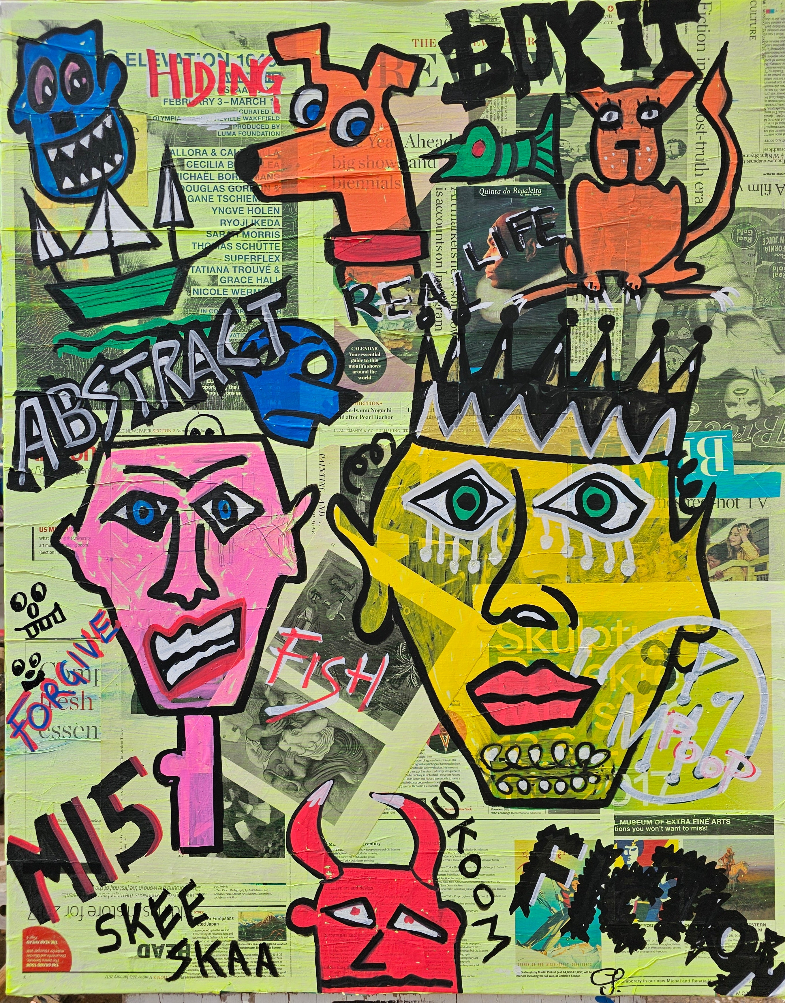 'BUY IT' - Collage Clippings Acrylic Markers on canvas