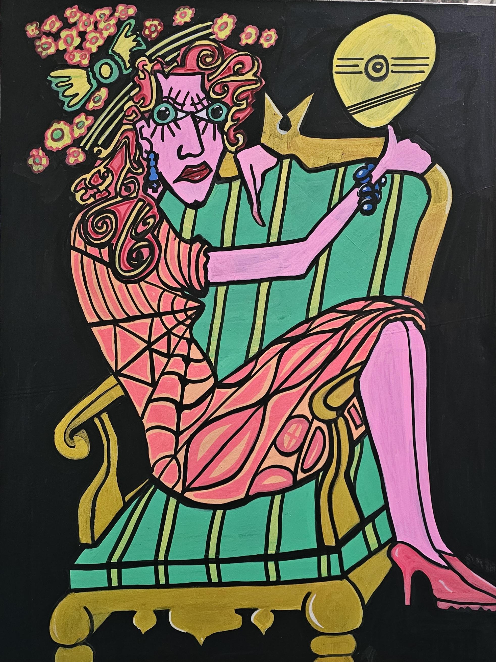 Acrylic 'LADY IN ARM CHAIR' - Acrylic on canvas Christopher Stone