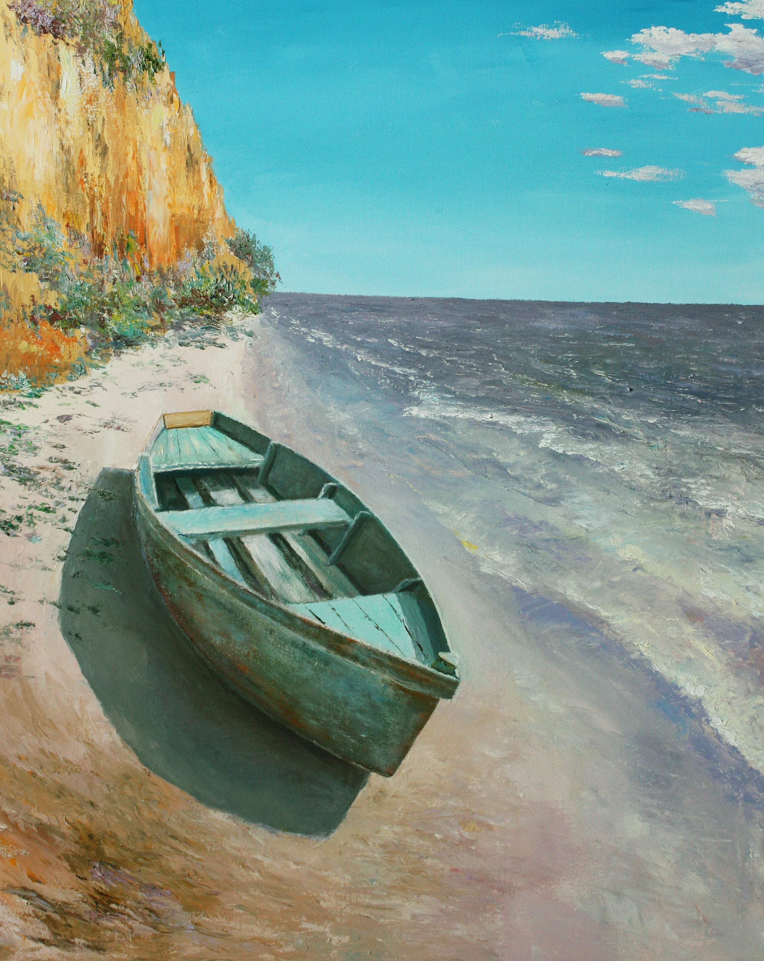 'THE BOAT ON THE SHORE' - Oil on Canvas