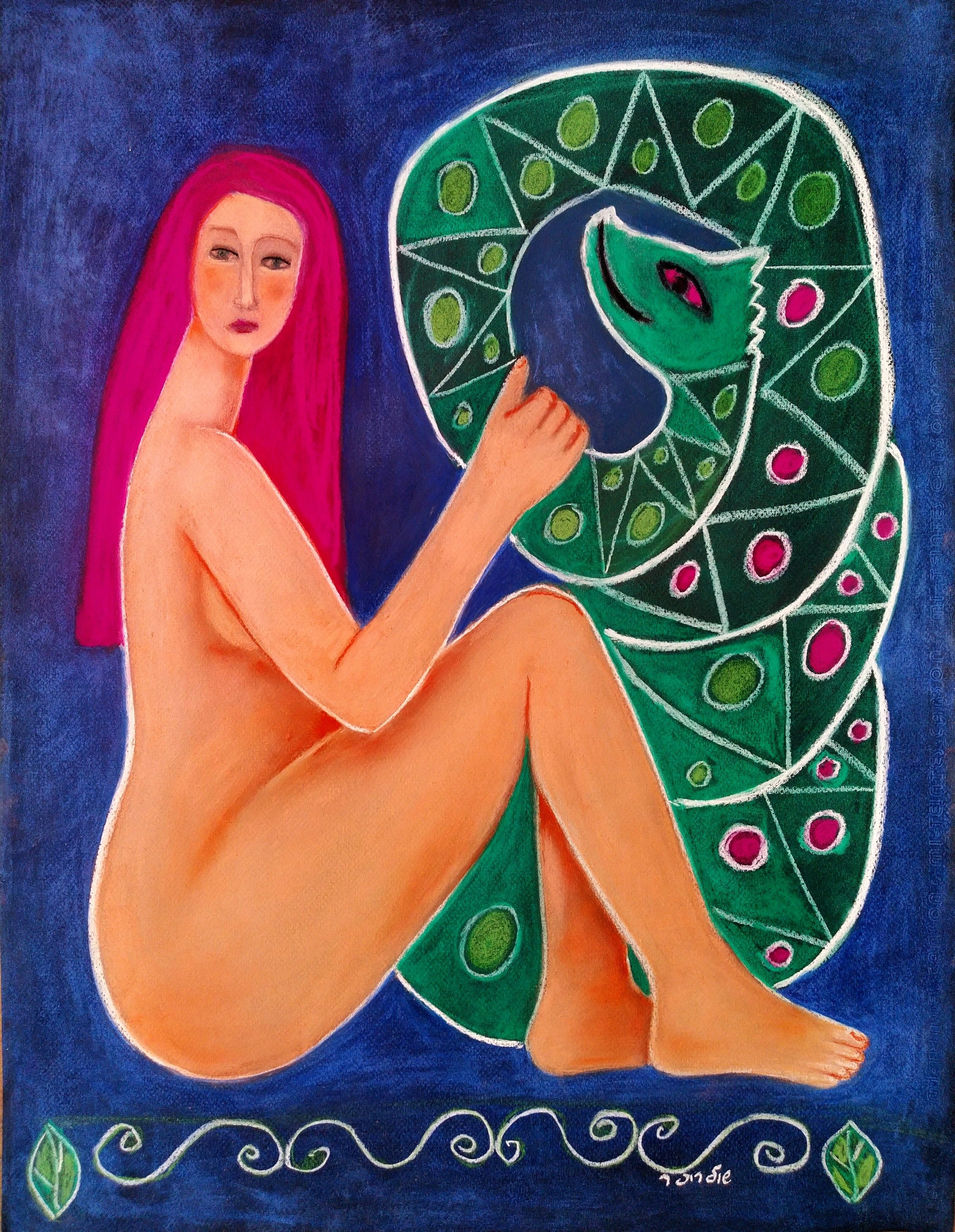 Figurative 'EVE AND SERPENT' - Pastel on Paper Janna Shulrufer