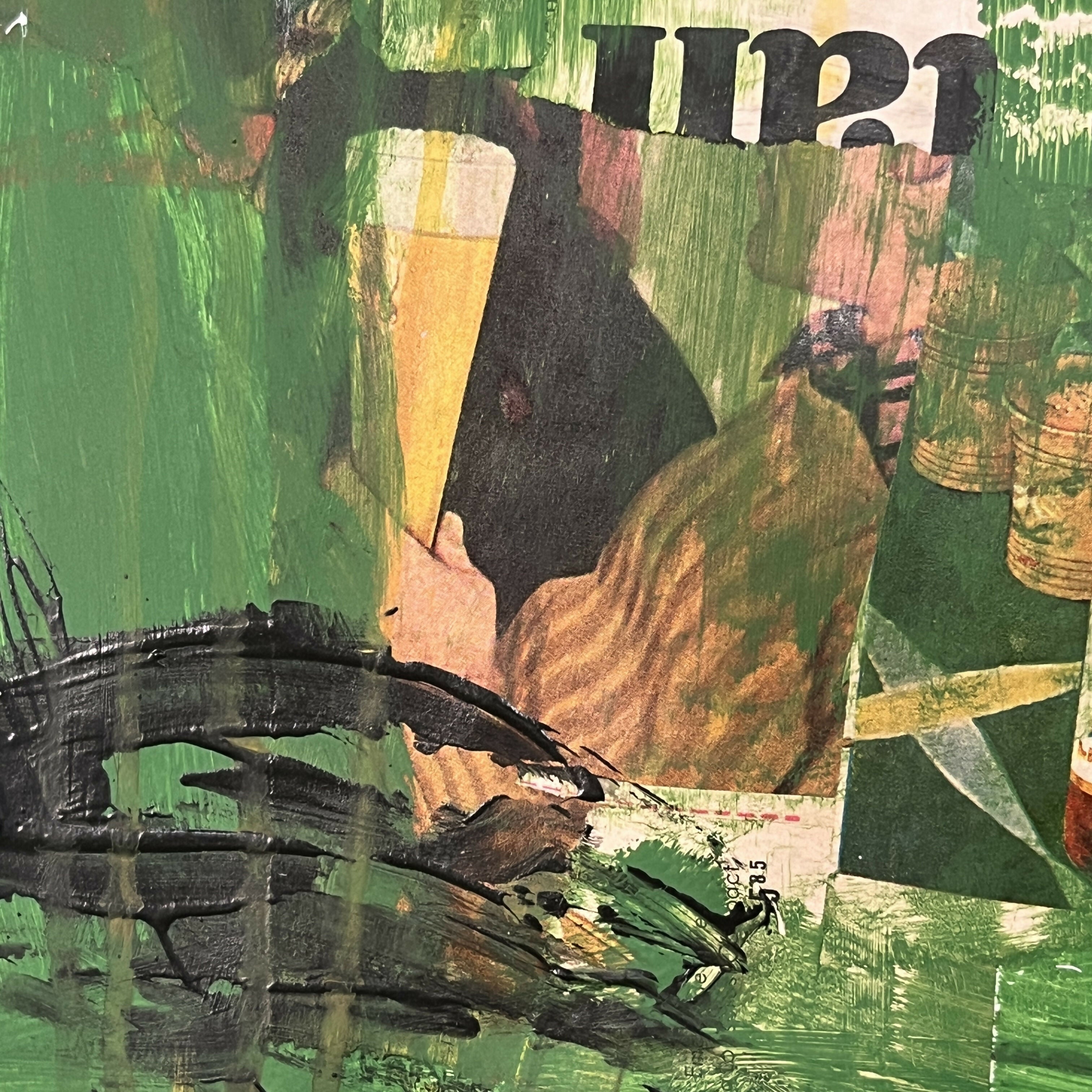 Abstract Collage Contemporary Mixed Media Painting Green Schlitz - Original Mixed Media Abstract Art Painting 18x24 Sam Lewis