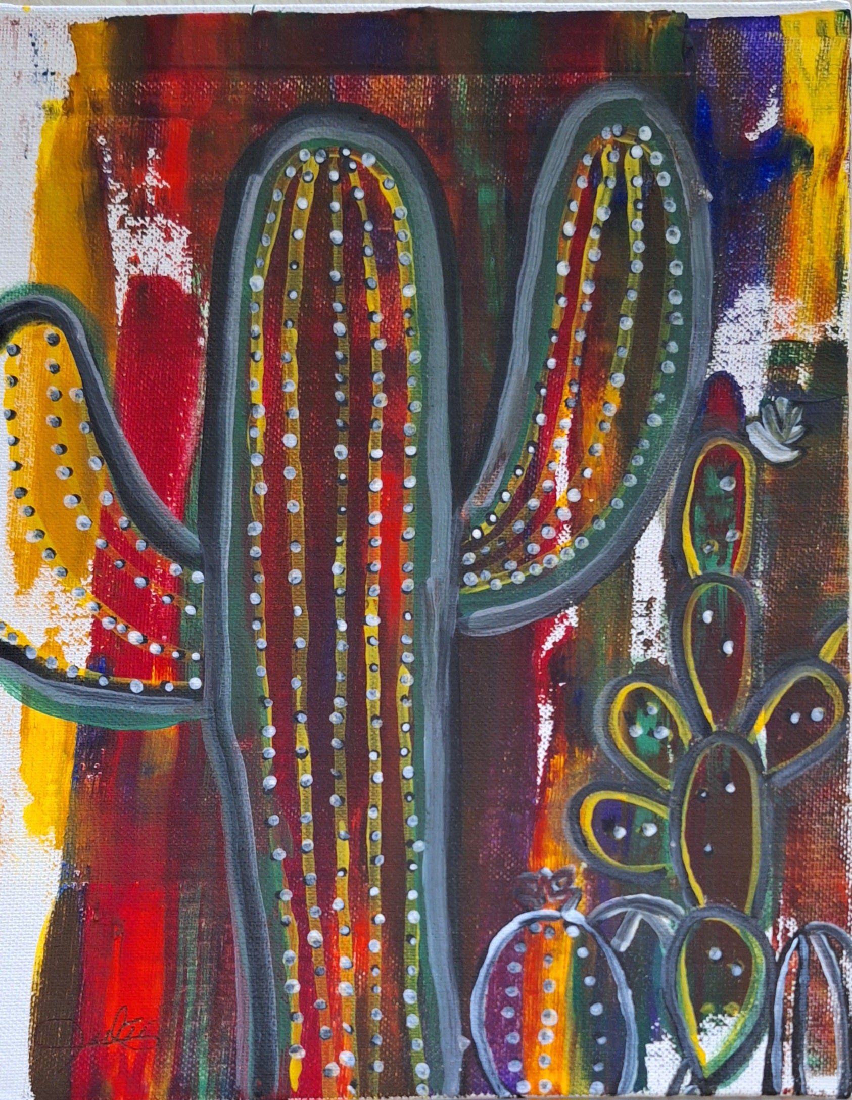 Abstract Contemporary Watercolor 'CACTUS IN THE SUN' Lulu Trevizo