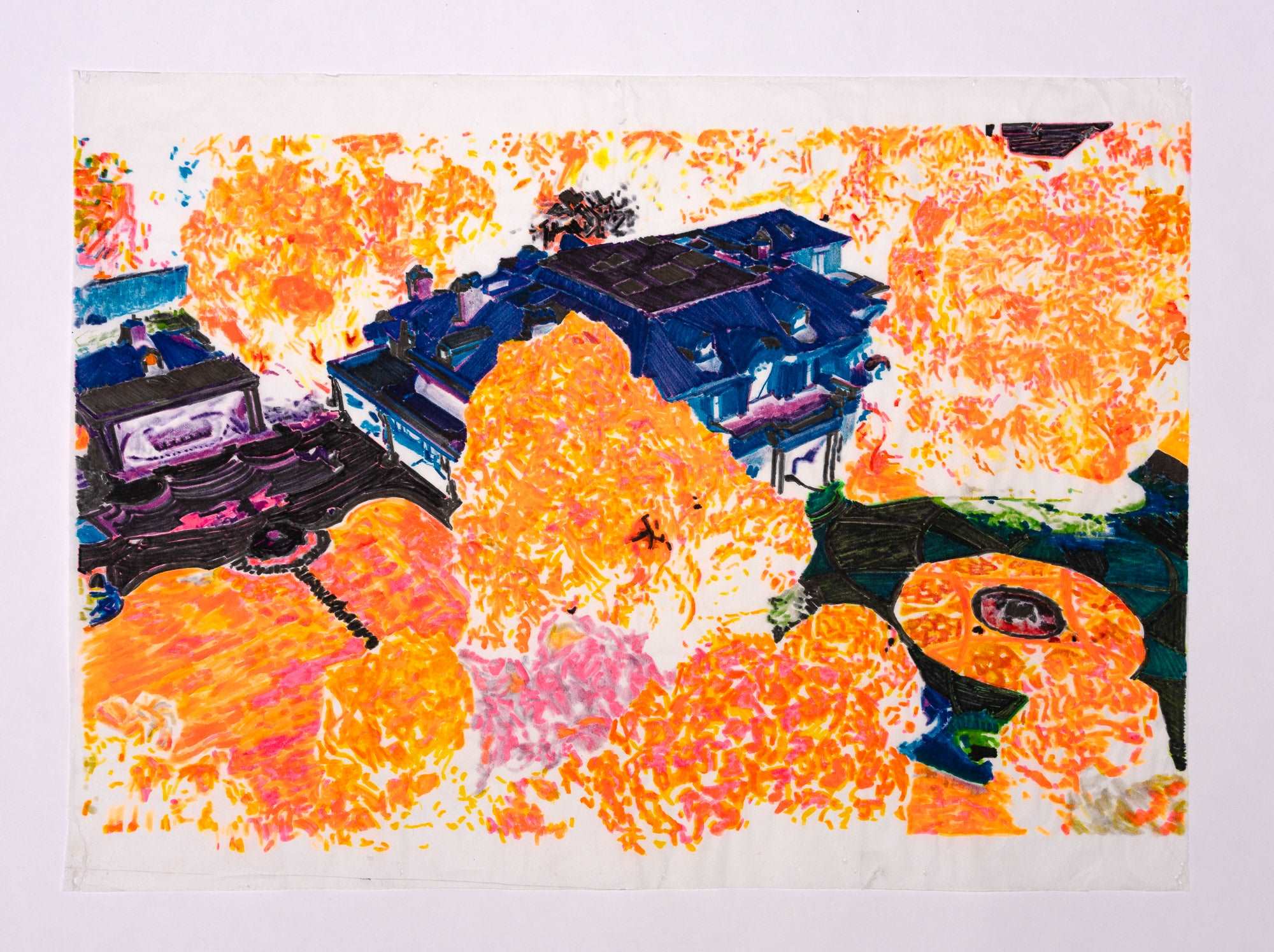 Abstract Contemporary Digital Figurative Psychedelic Surrealism '27 BEVERLY PARK (AERIAL, THERMAL 2)' Michael Shaw