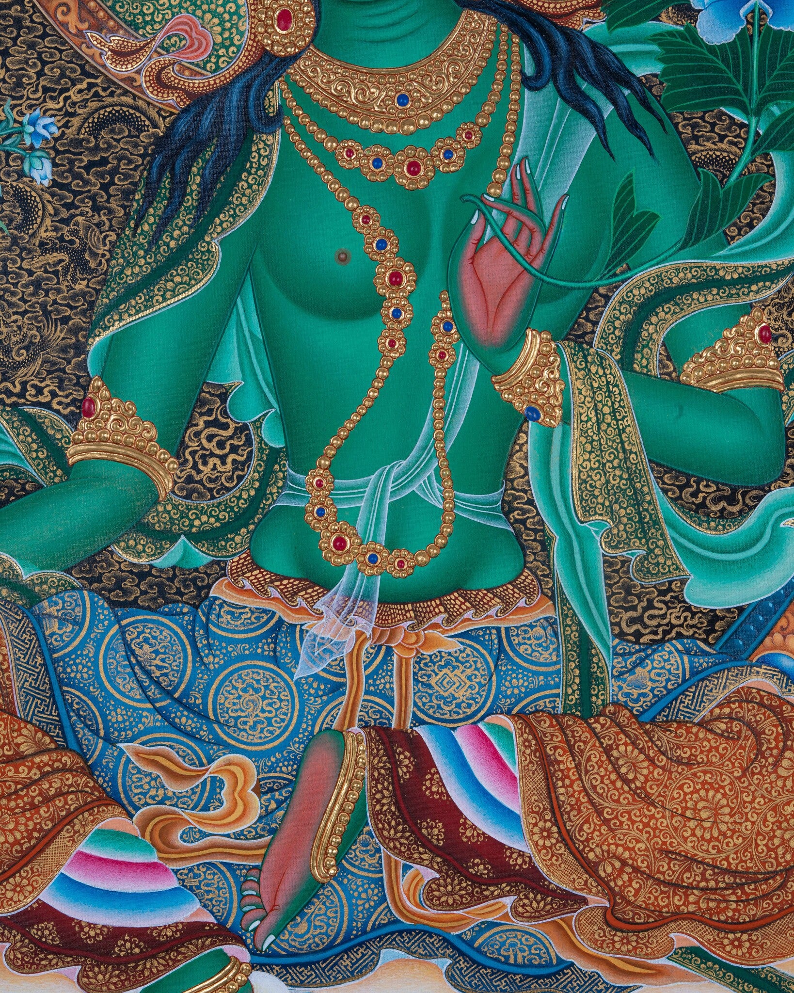 Design Figurative Painting Psychedelic Thanka Visionary 'GREEN TARA' Boudha Stupa Thanka Center