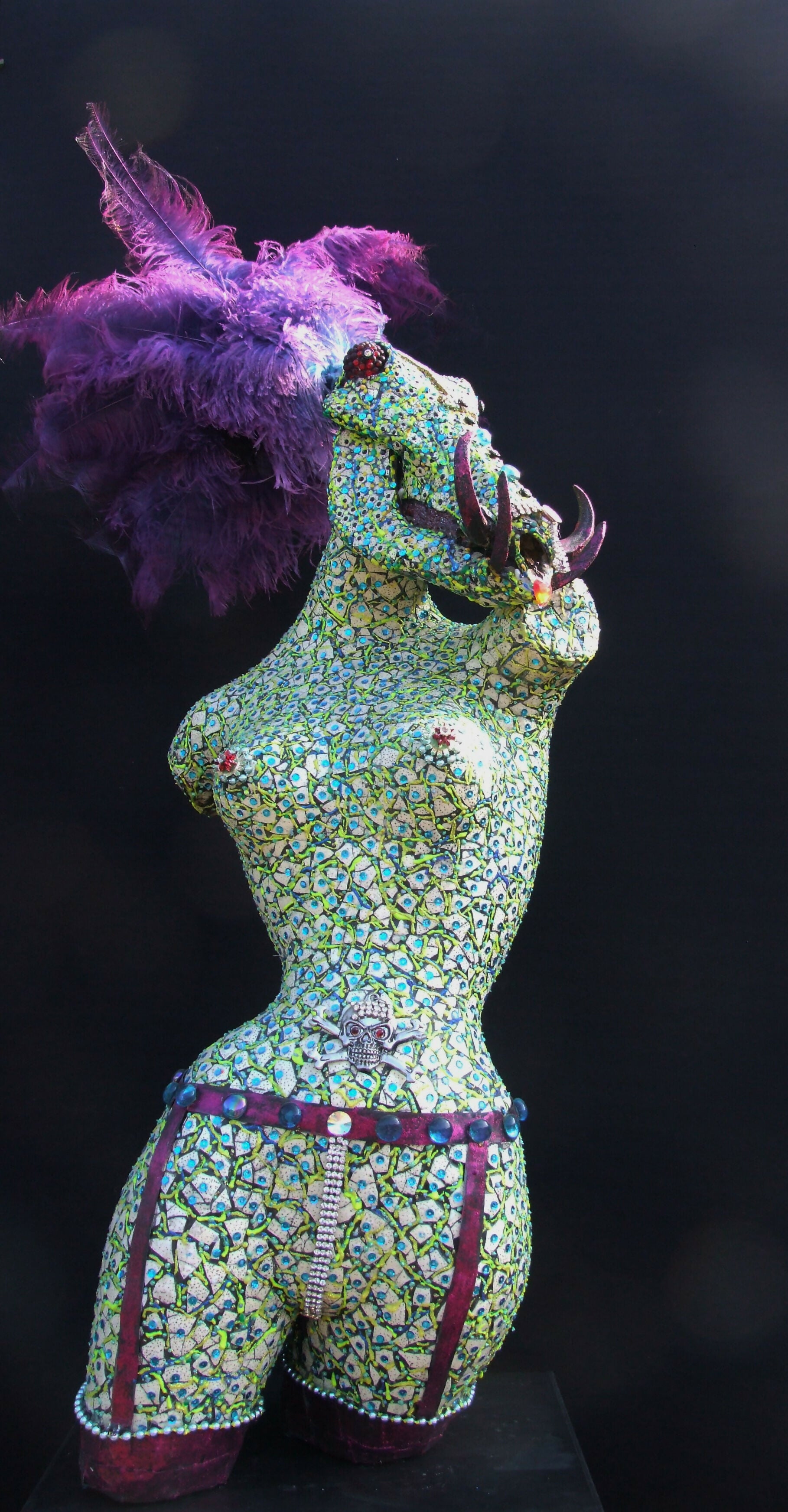 Contemporary Figurative Mixed Media Mosaic Sculpture " Supa Model no 1 " Andru Fijalkowski