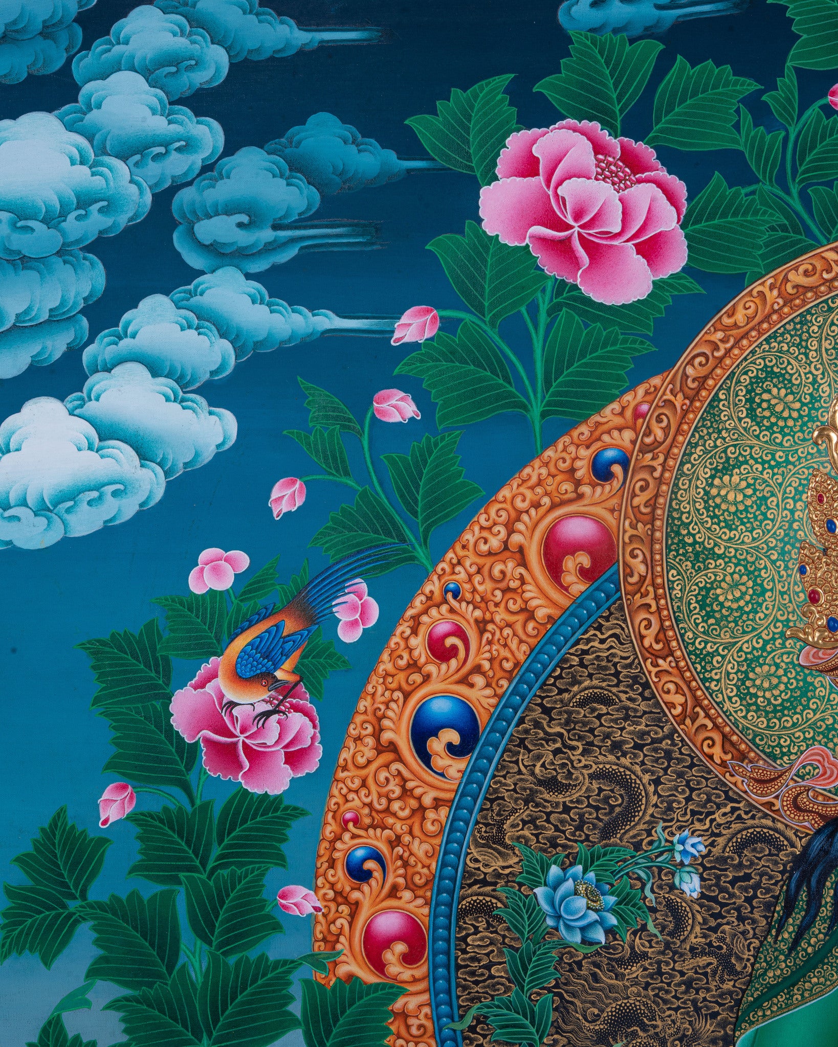 Design Figurative Painting Psychedelic Thanka Visionary 'GREEN TARA' Boudha Stupa Thanka Center