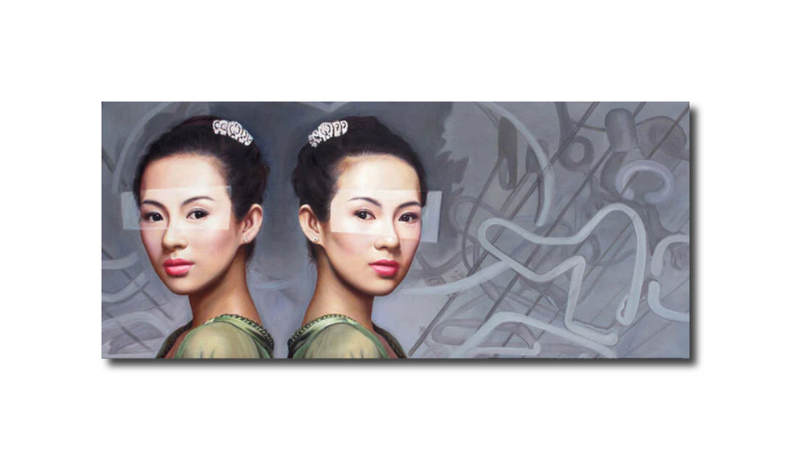 Contemporary 'SHANGHAI TWINS' - Oil on Canvas Jan Bollaert